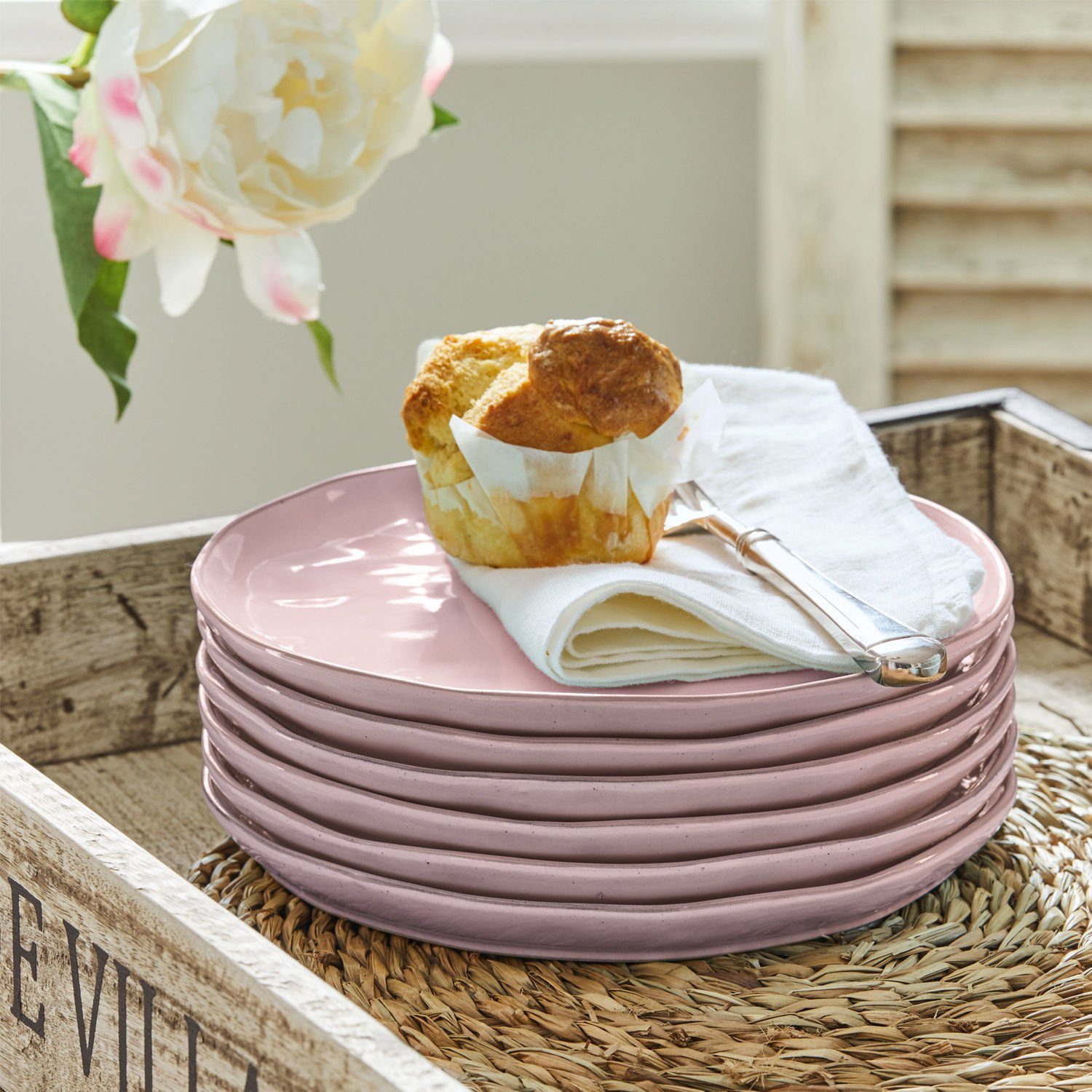 Mirabeau Geschirr-Set Dessertteller 6er Set Biarré rosa, Steinzeug