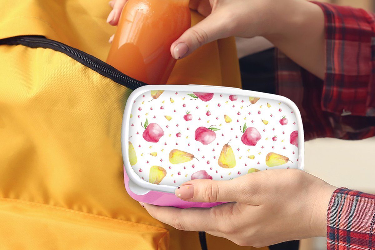 MuchoWow Kinder, rosa Birnen Snackbox, Kunststoff Lunchbox (2-tlg), für Brotbox Äpfel Erwachsene, - Brotdose - Aquarell, Kunststoff, Mädchen,