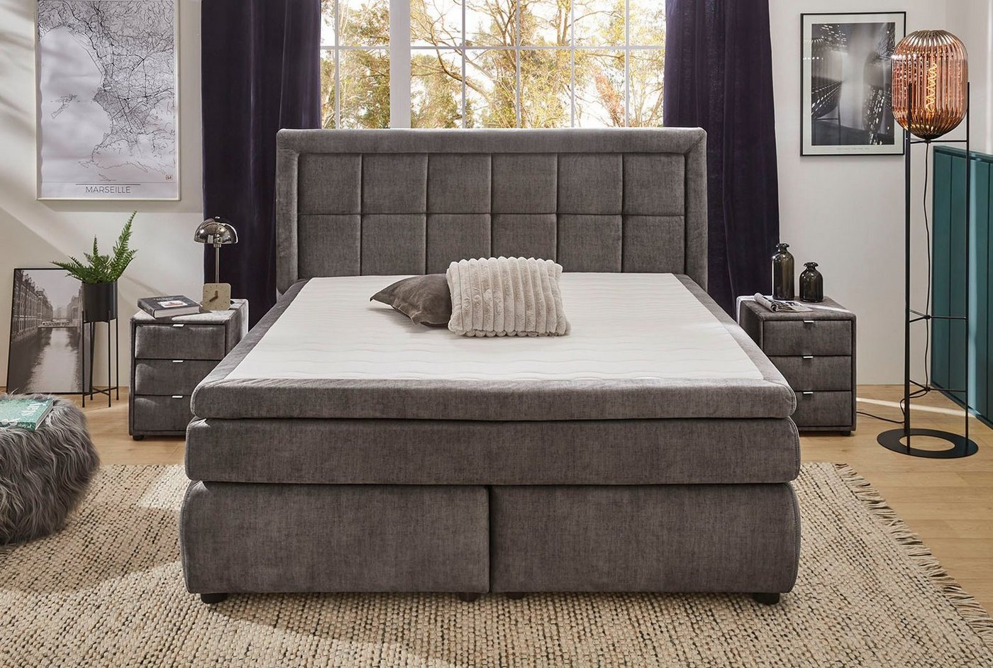 Jockenhöfer Gruppe Boxspringbett SOPHIA inkl. 7-Zonen-TTFK-Matratze H3/H4, 9 cm Kaltschaum-Topper, gerafftes Kopfteil, 180 cm x 200 cm
