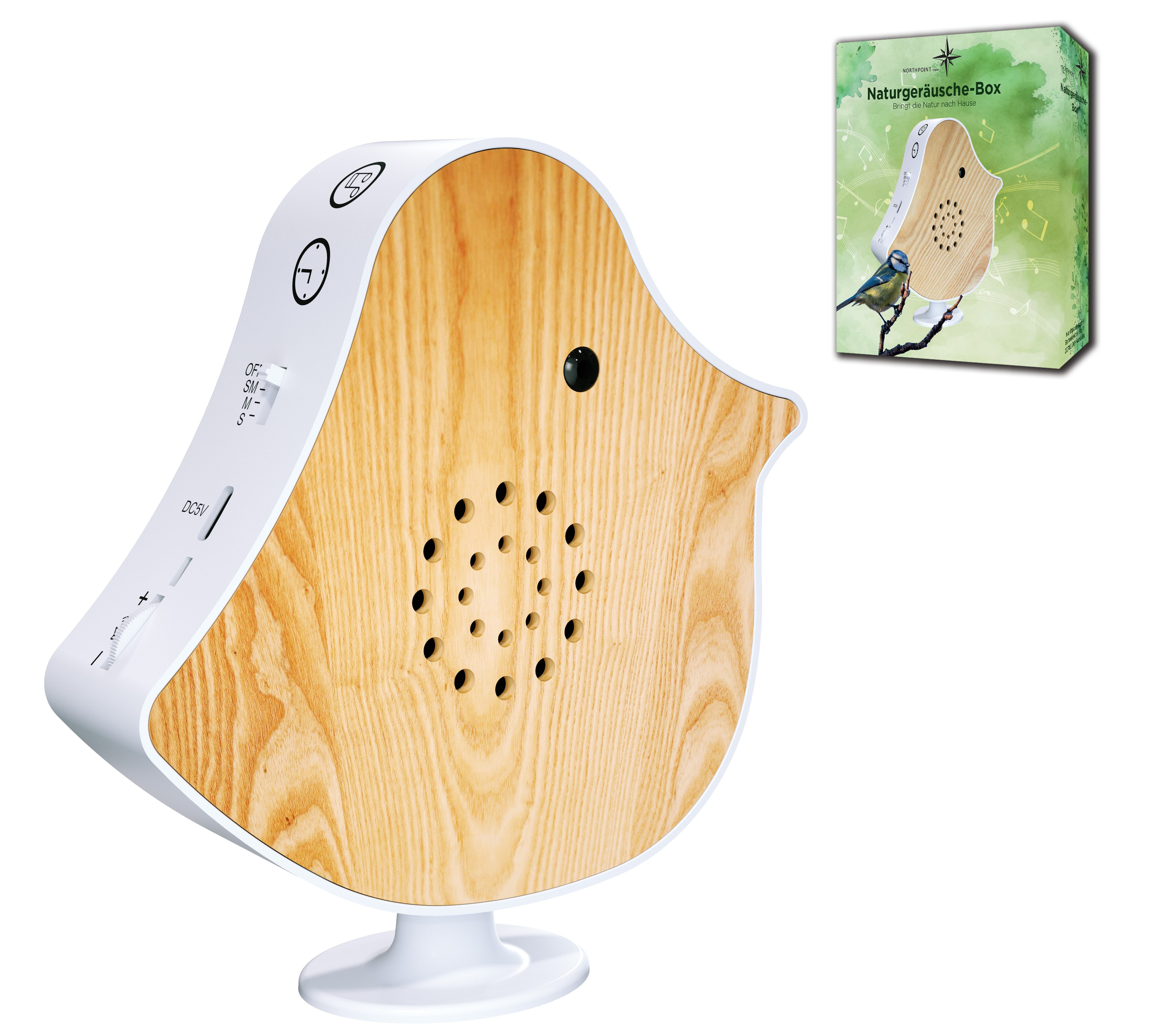 Northpoint LED Dekolicht Naturgeräusche Box Vogel Sound Box Echtholz