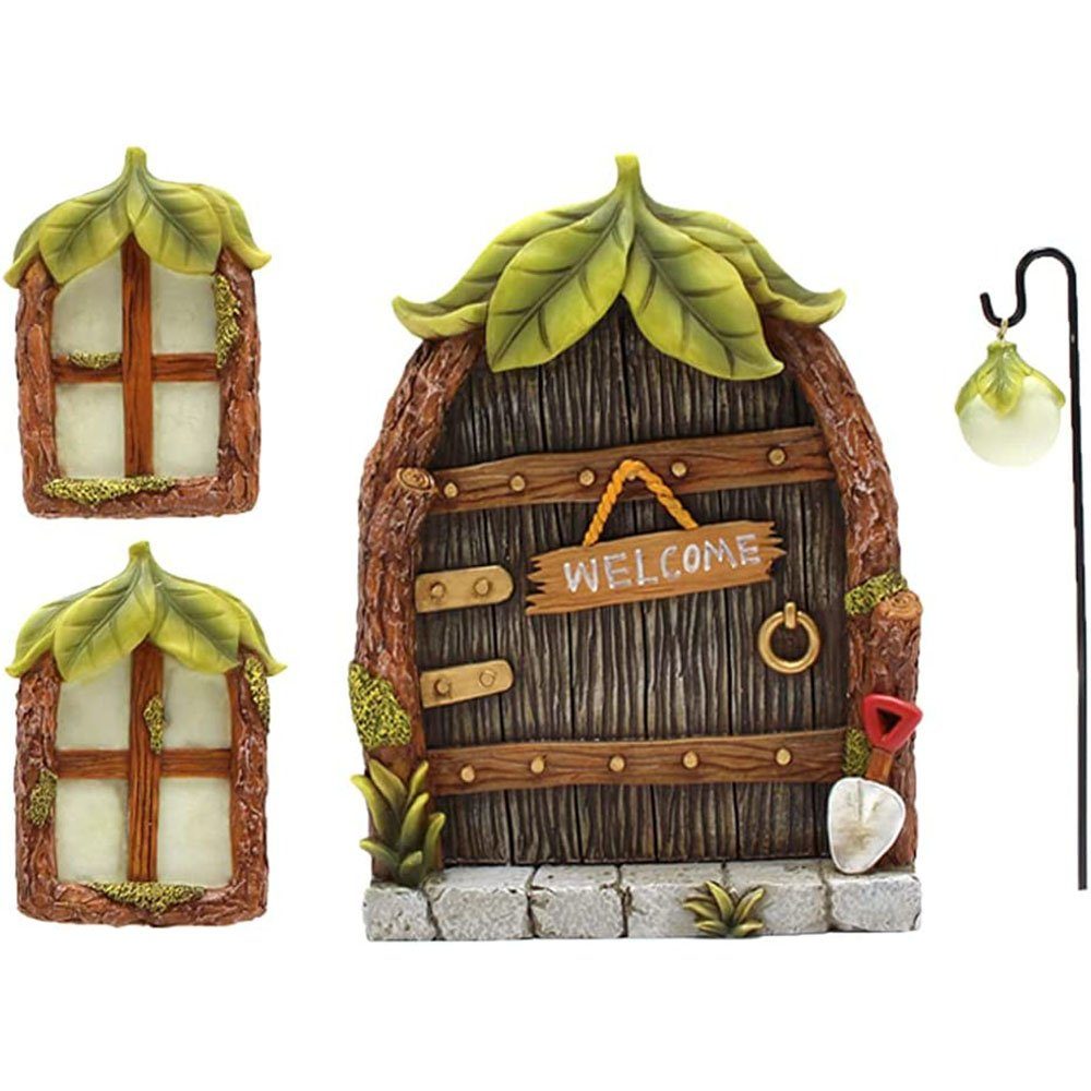 NUODWELL Hängedekoration Miniatur Home Tür Garten Leuchtende Türen und Fenster aus Harz Farbe-1