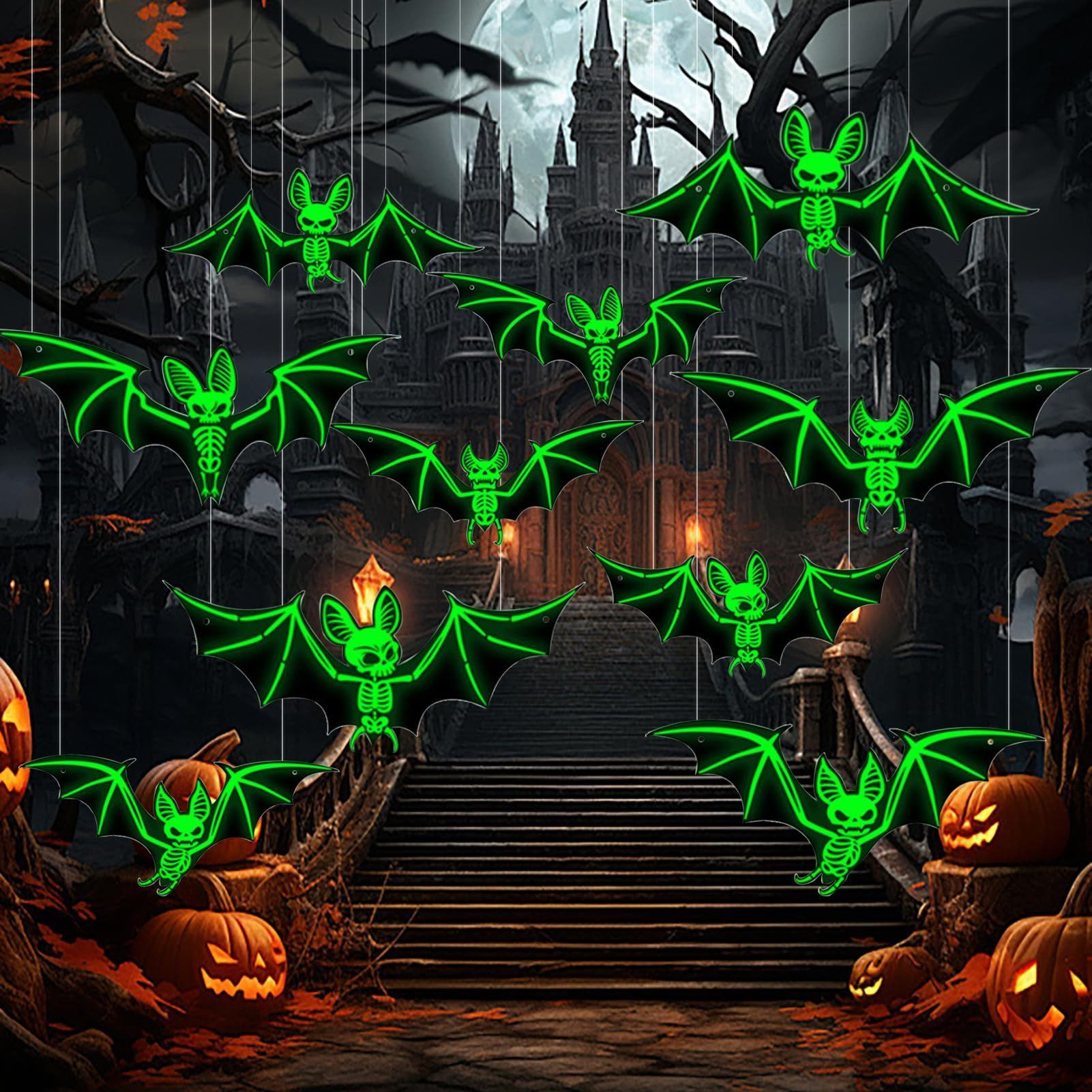 FOUORTUNATE-BEE Dekohänger 10 Stück Halloween Fledermaus Deko Halloween Deko (Leuchtender Halloween Deko Outdoor Wasserdichtes Halloween Wanddeko Horror Deko für Halloween-Partydekorationen, 10 St)