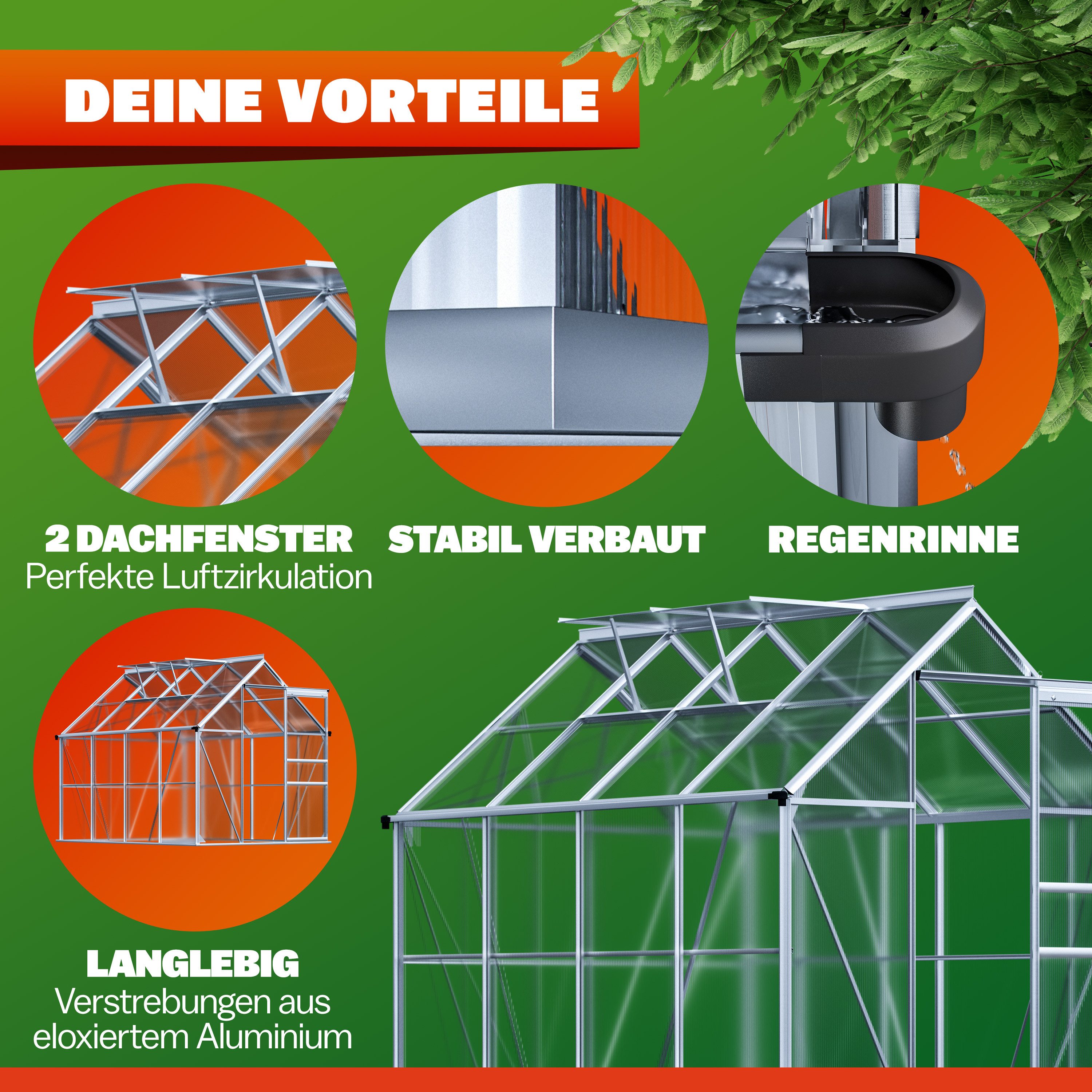 Gardebruk Gewächshaus, Aluminium 4,8m² 250x190cm inkl. günstig online kaufen