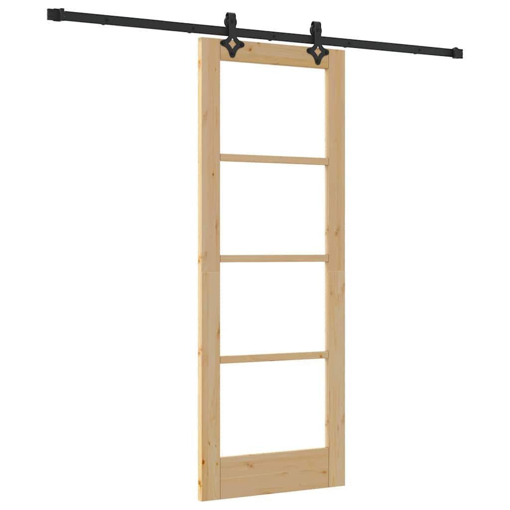 vidaXL Haustür Schiebetür Natur 73,5 x 198,5 cm Massivholz Kiefer und Glas (1-St)