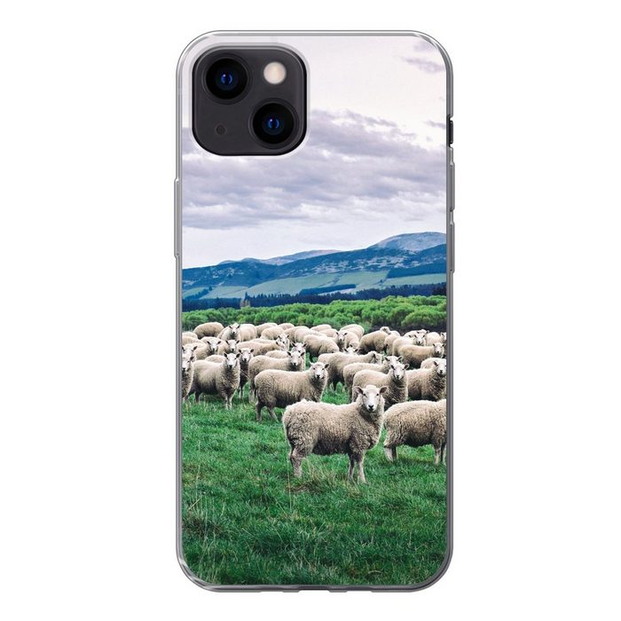 MuchoWow Handyhülle Schafe - Natur - Gras Handyhülle Apple iPhone 13 Mini Smartphone-Bumper Print Handy