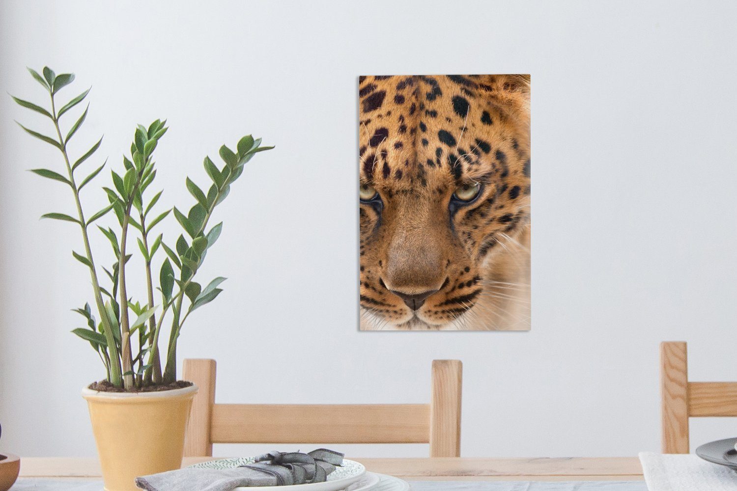 OneMillionCanvasses® Leinwandbild Leopard fertig cm Gesicht, bespannt - - inkl. (1 Zackenaufhänger, 20x30 St), Porträt Leinwandbild Gemälde