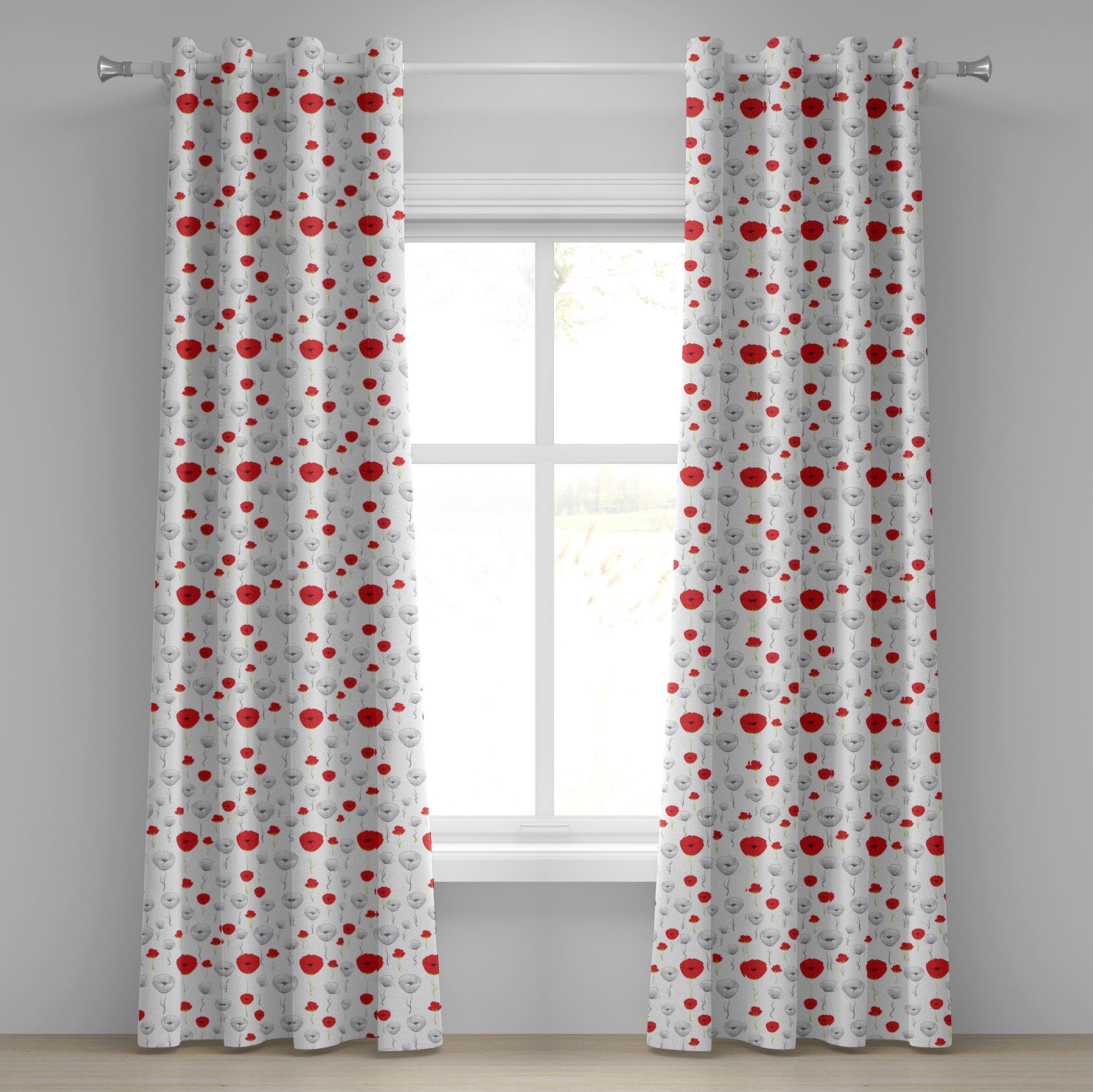 Gardine Dekorative 2-Panel-Fenstervorhänge für Schlafzimmer Wohnzimmer, Abakuhaus, Mohn Zarte Frühlings Curly Vorbauten
