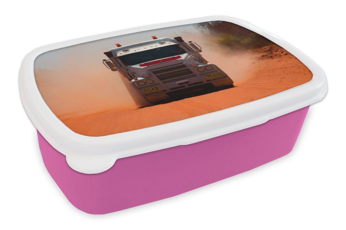 MuchoWow Lunchbox Robuster Lkw fährt Brotdose Erwachsene, Kunststoff, Kinder, Sand, rosa im Mädchen, Brotbox (2-tlg), Kunststoff für Snackbox