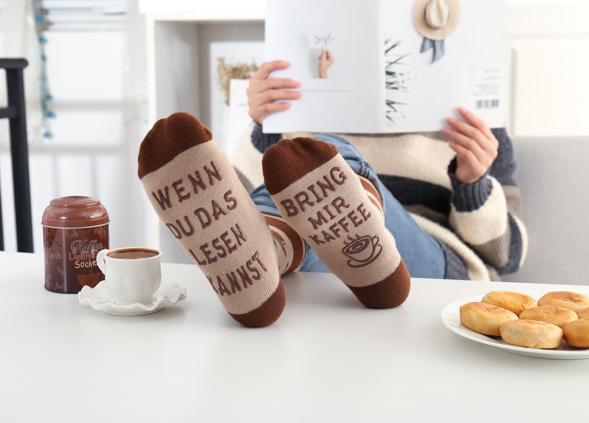 du Spruch, Dose Geschenk braun wenn Schoki Freizeitsocken Tee Lucadeau Socken kannst Paar) 37-43, Muttertag rutschfest, Geschenke mit in für Gr. lesen (Dose, 1 das Kaffee Frauen,