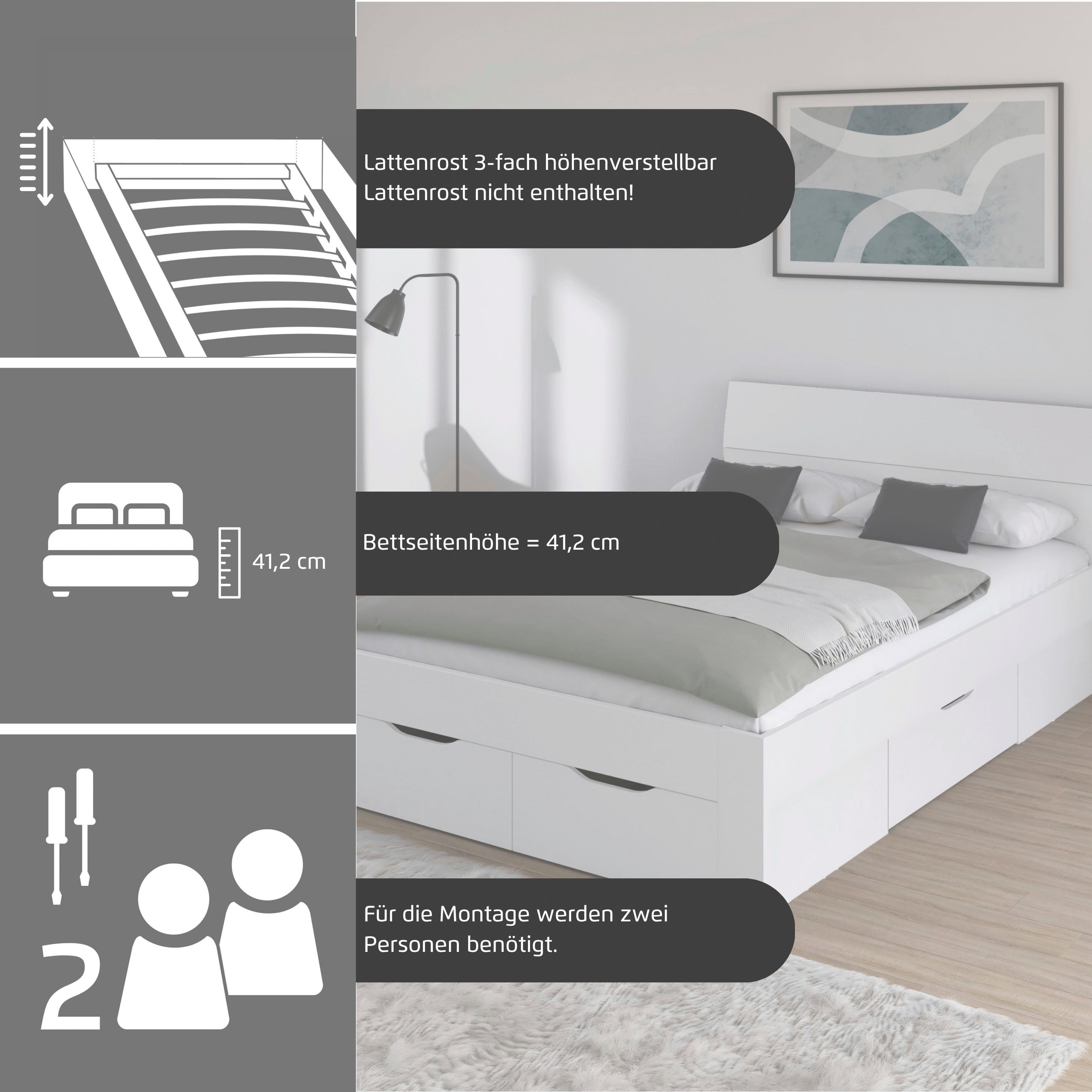 rauch Bett Einzelbett Doppelbett Stauraum FLEXX Breiten 90/140/180 cm, Einzelbett Doppelbett Stauraum FLEXX Breiten 90/140/180 cm – Bild 4 von 5