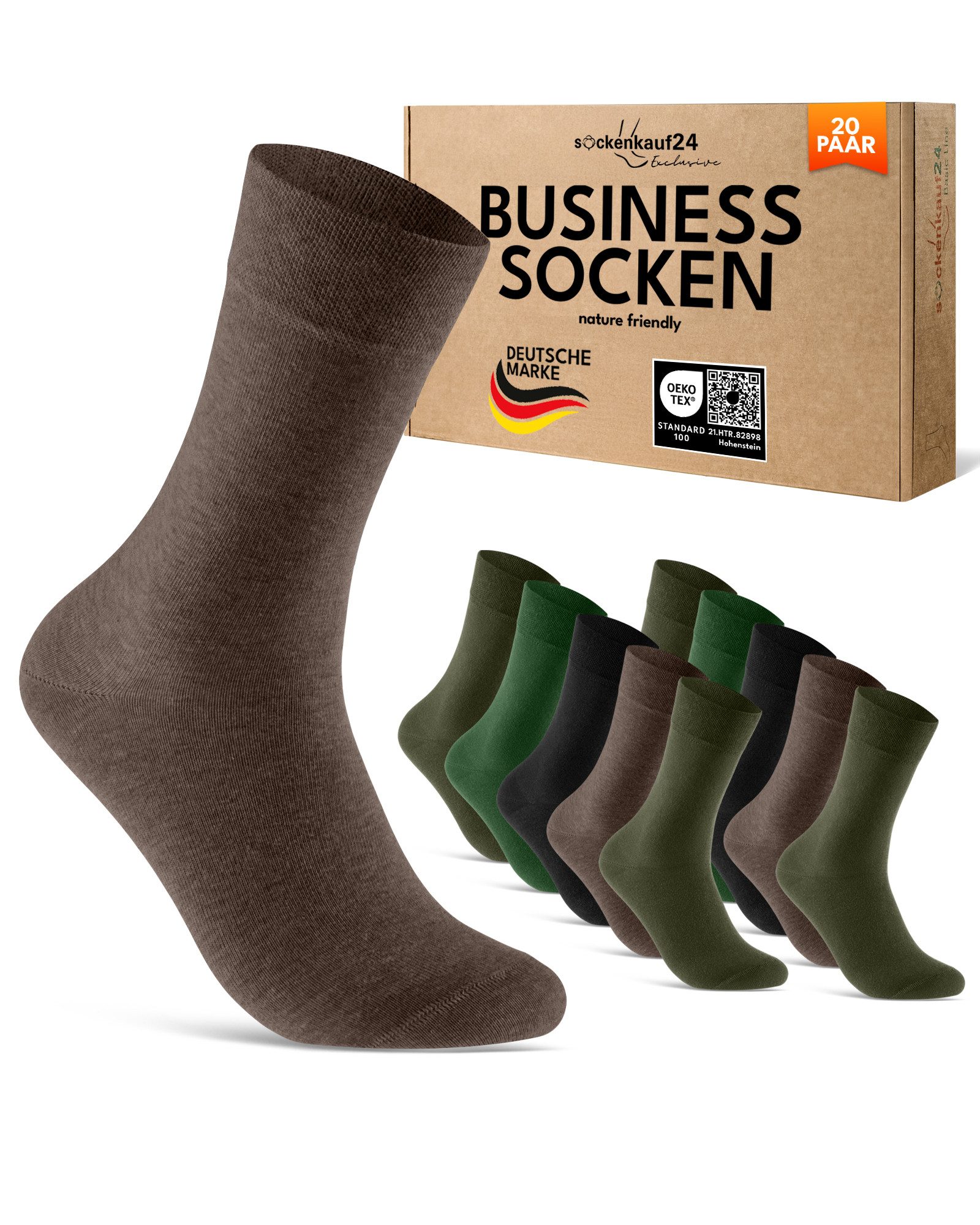 sockenkauf24 Businesssocken Premium Socken mit Komfortbund Herren & Damen Business Socken (20-Paar) aus gekämmter Baumwolle mit Pique-Bund, ohne Naht