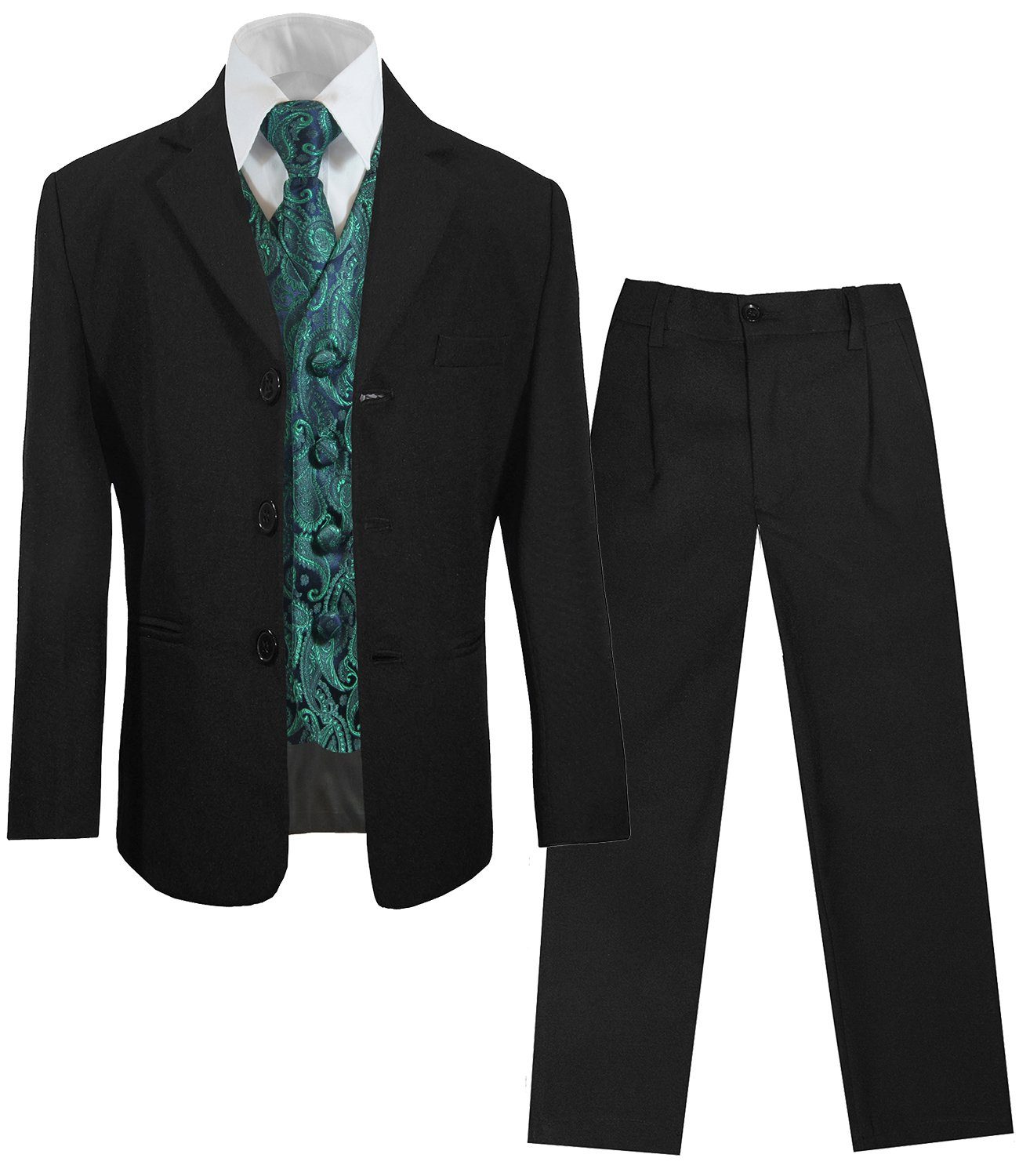 Paul Malone Kinderanzug 5-teilig Festlicher Anzug für Jungs schwarz Kommunionanzug (Set, 5-tlg., mit Sakko, Hose, Hemd, Weste und Krawatte) grün, KA20KV14-Krawatte, 86/92 (1 Jahr)