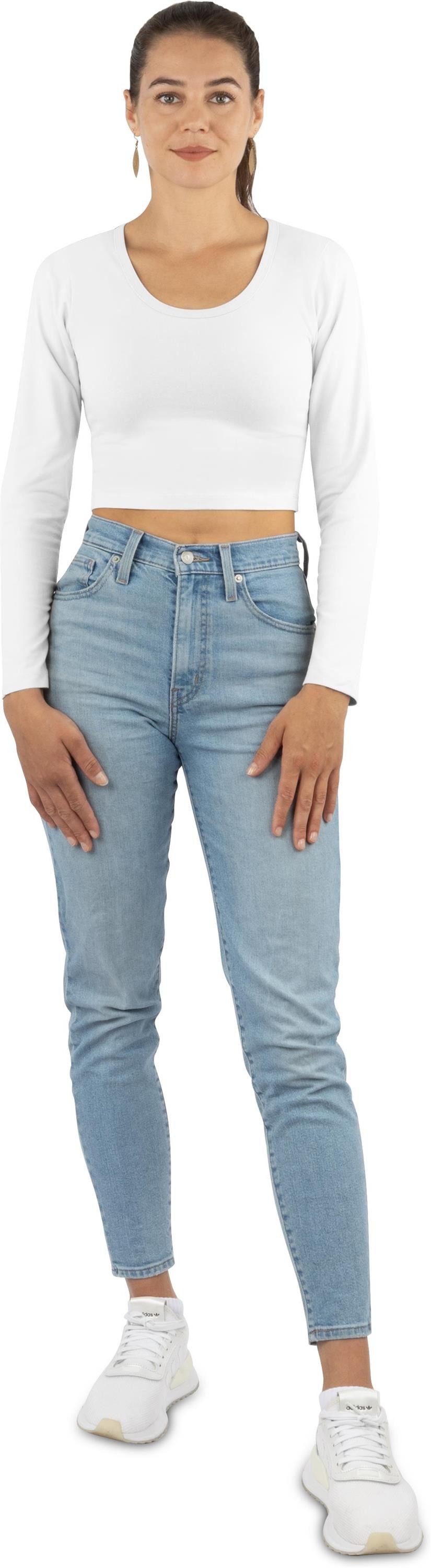 Janice Langarmshirt 3 x Damen crop Langarmshirt Nerja Kurzer Pullover aus Baumwolle