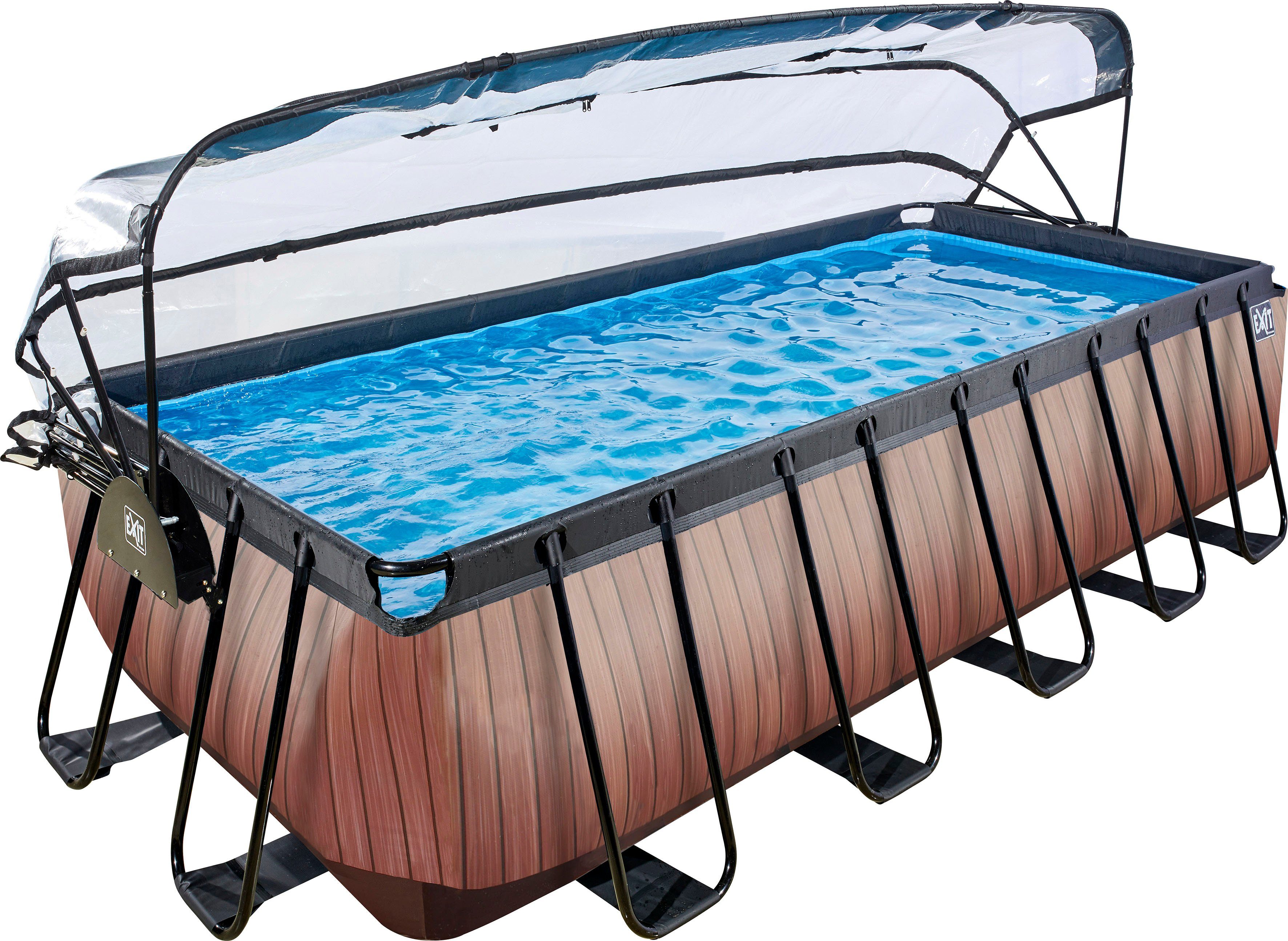 EXIT Framepool inkl. multifunktionaler Abdeckung & Wärmepumpe (Set, 5-tlg), 250x540x122 cm, mit Sandfilteranlage, Wärmepumpe, Sicherheitsleiter