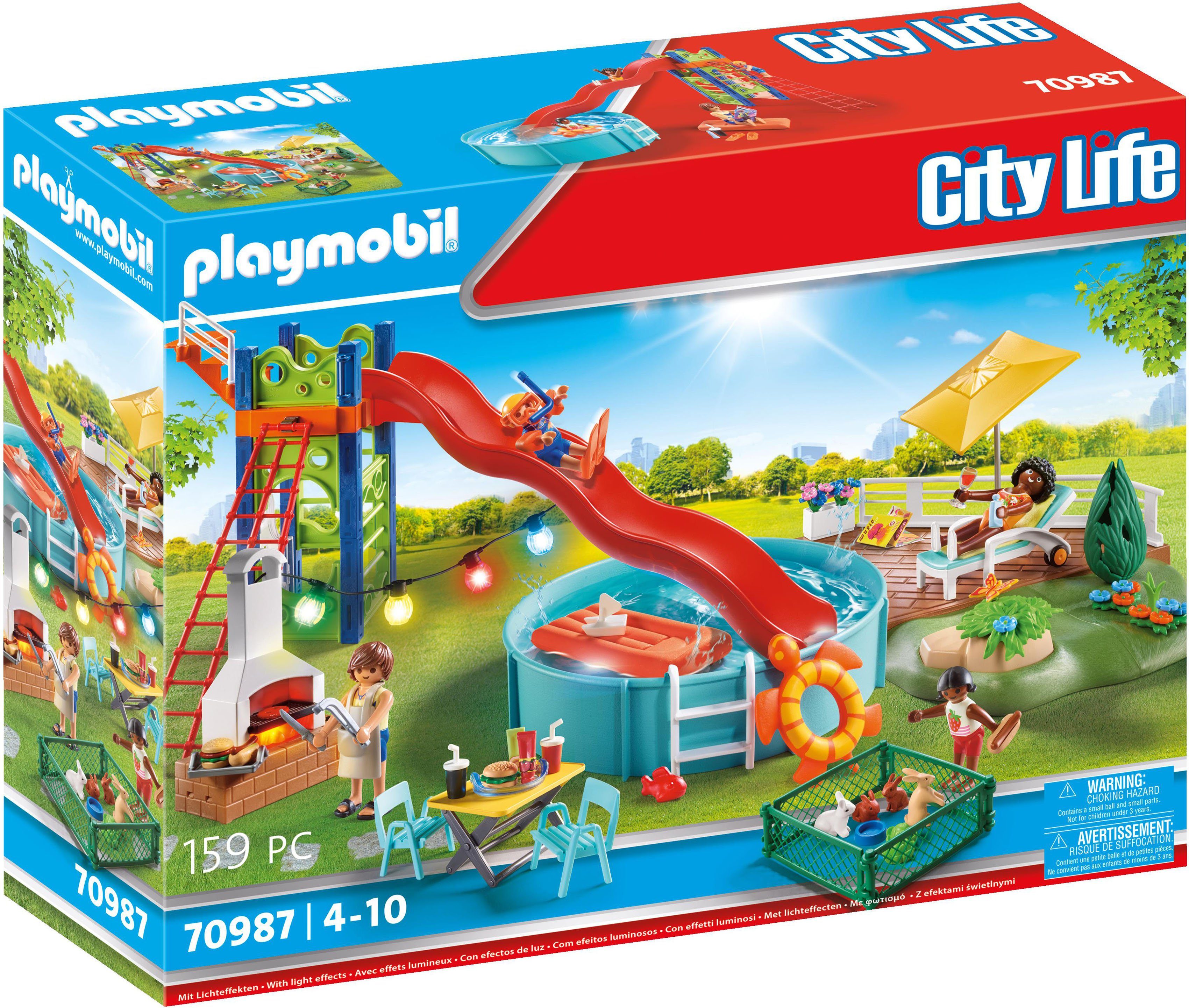 Playmobil® Konstruktions-Spielset Poolparty mit Rutsche (70987), City Life, (159 St), Made in Germany