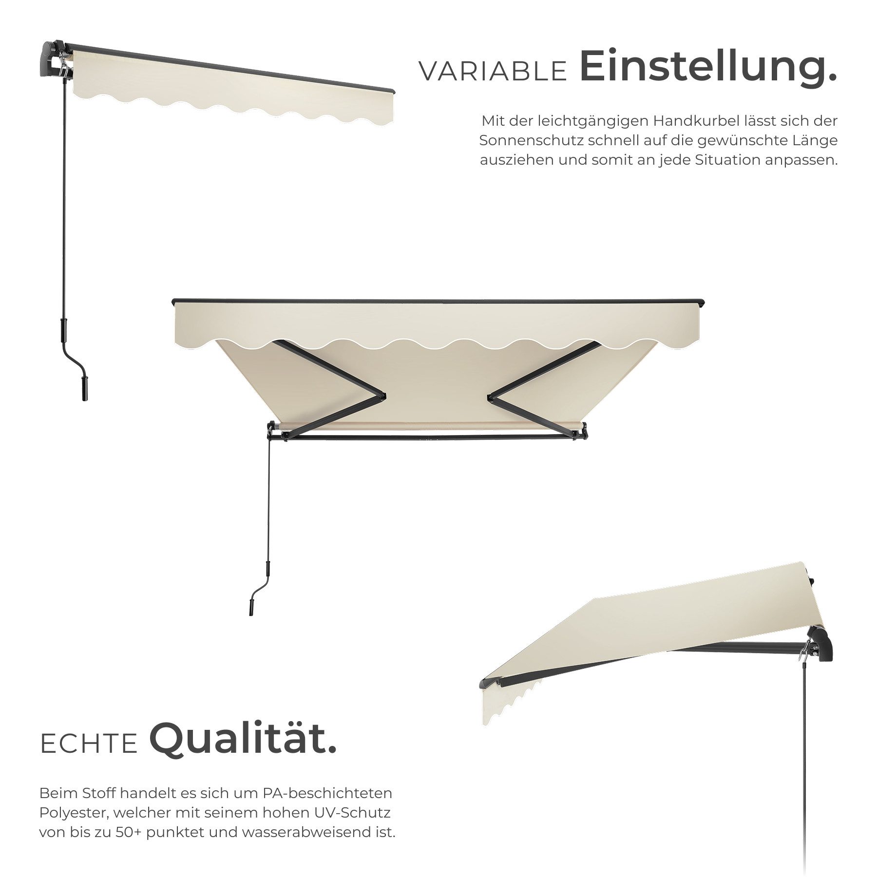 tectake Seitenarmmarkise Gelenkarmmarkise Ornella mit Wandhalterung UV-beständig und wasserabweisend, inkl. Wandhalterung