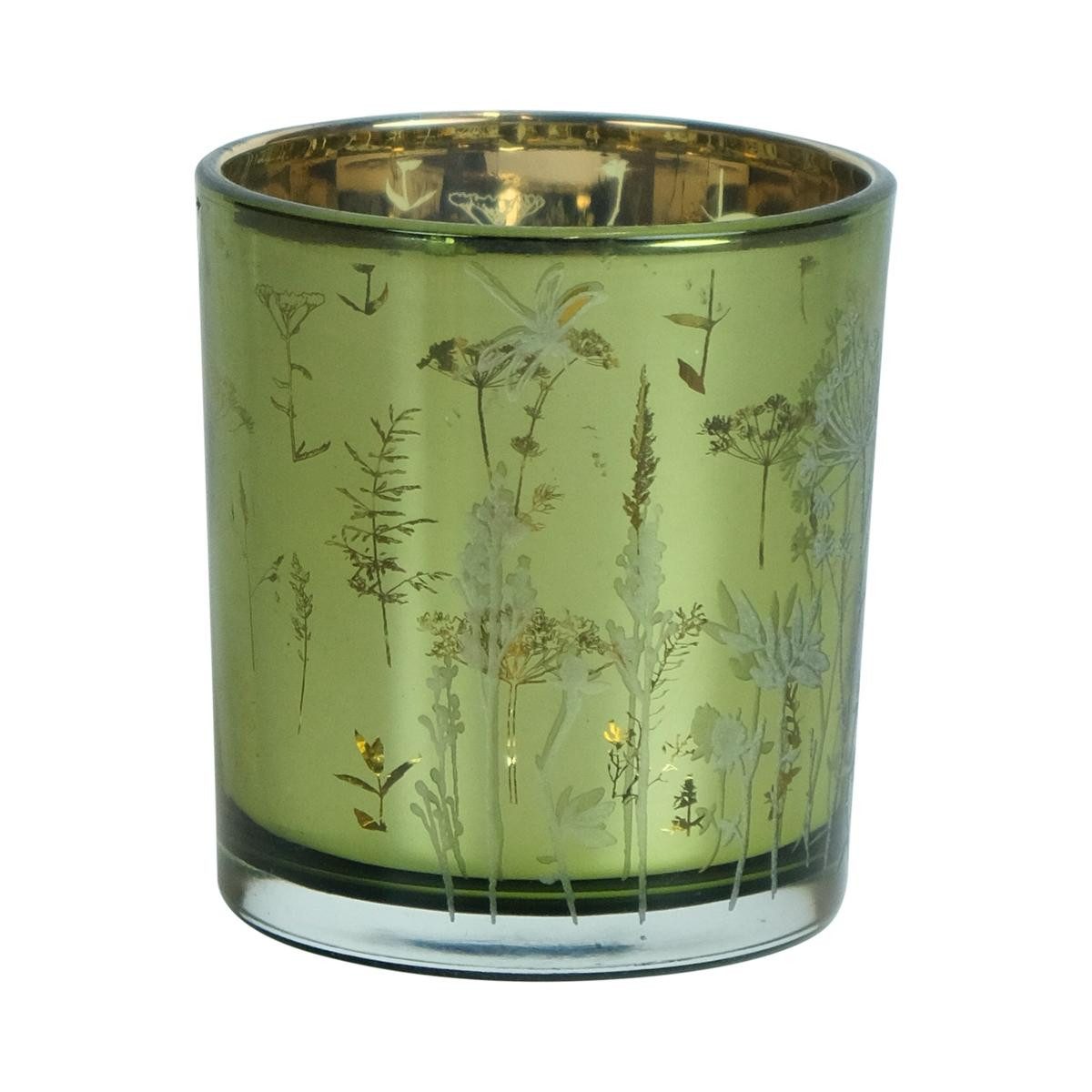 INNA-Glas Kerzenhalter Teelichthalter THEOFILUS, grün-matt-gold-glänzend, 8cm, Ø7,5cm