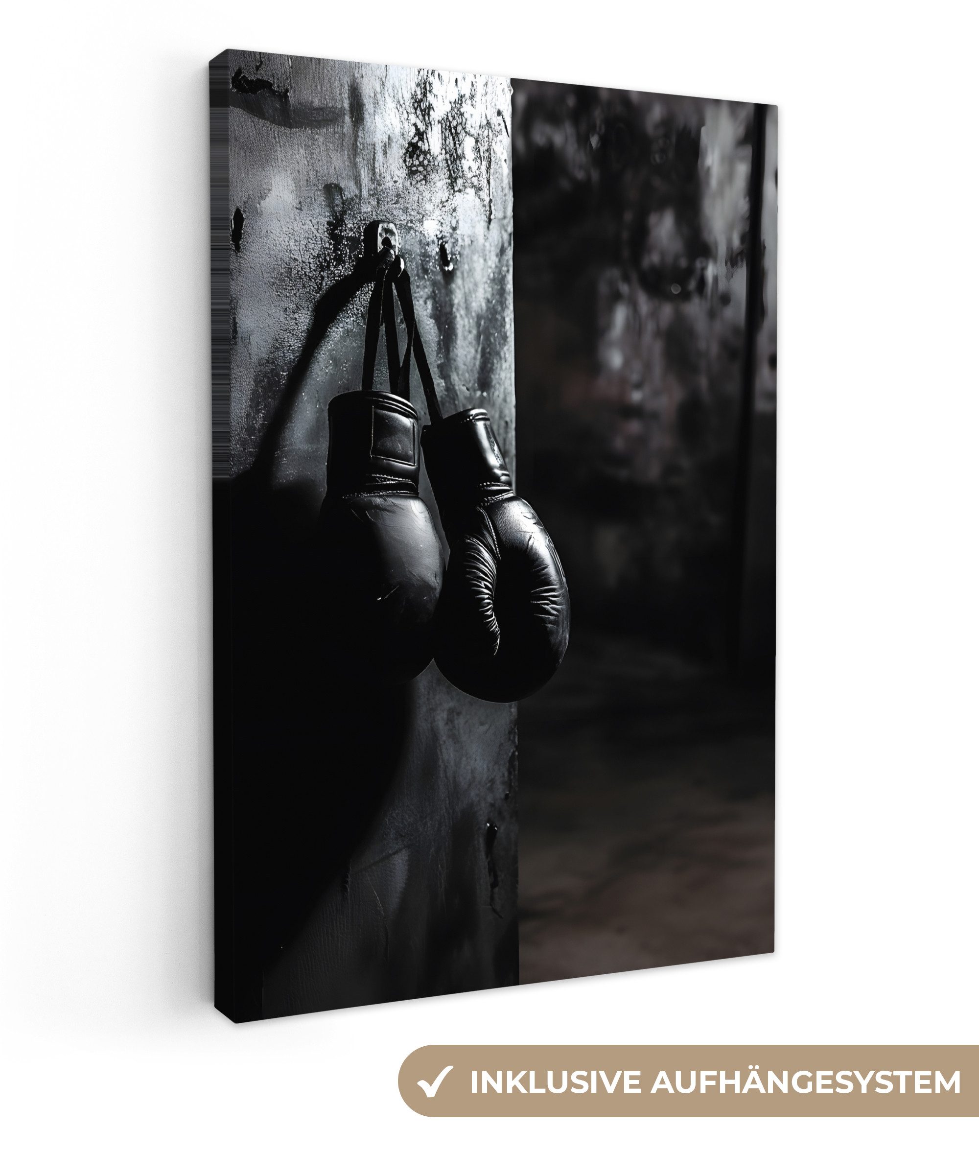 OneMillionCanvasses® Leinwandbild Boxhandschuhe - Wand - Dunkel - Schwarz, günstig online kaufen