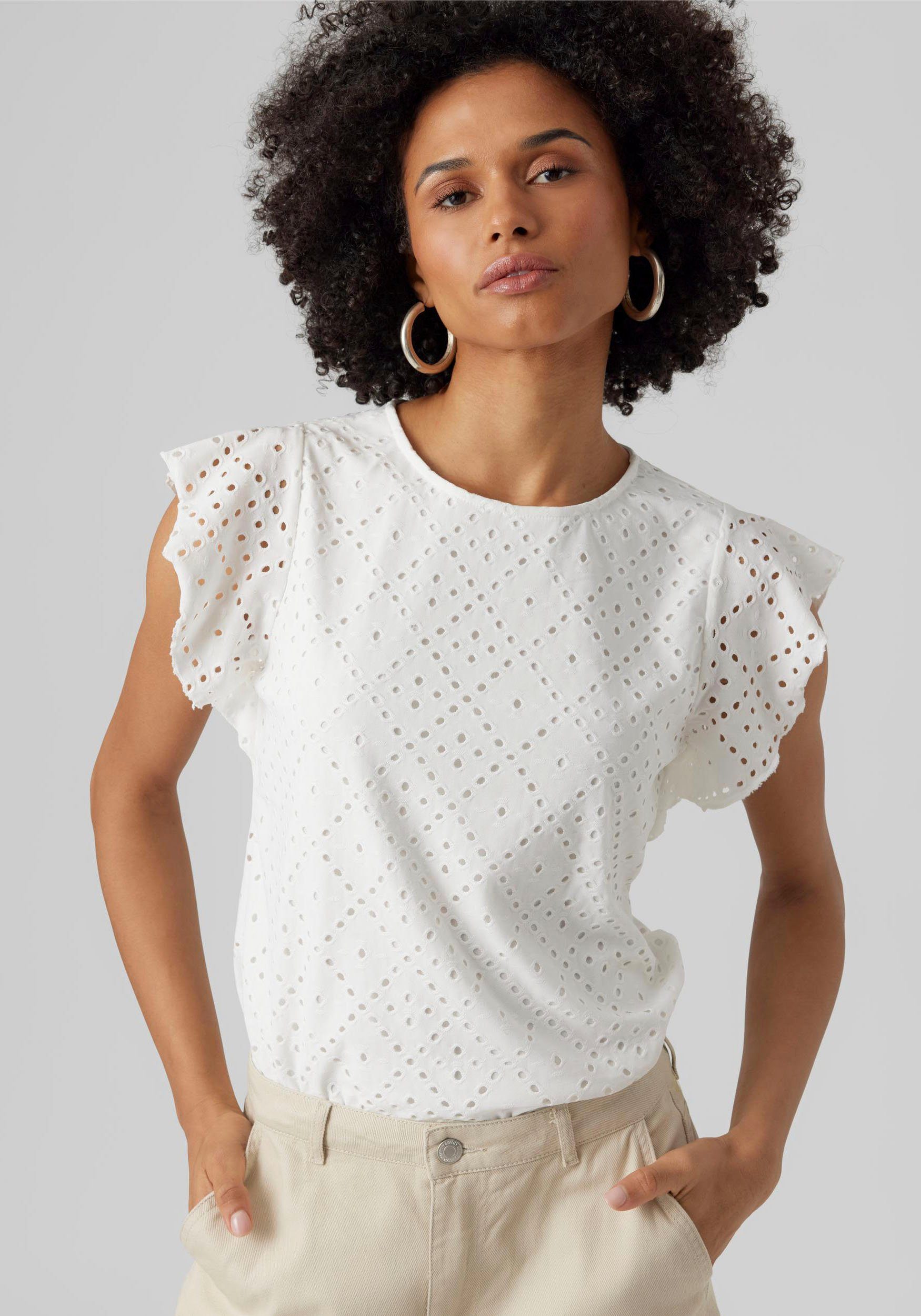 Vero Moda Rundhalsshirt VMTASSA SL FRILL TOP NOOS Materialmix, loose fit günstig online kaufen