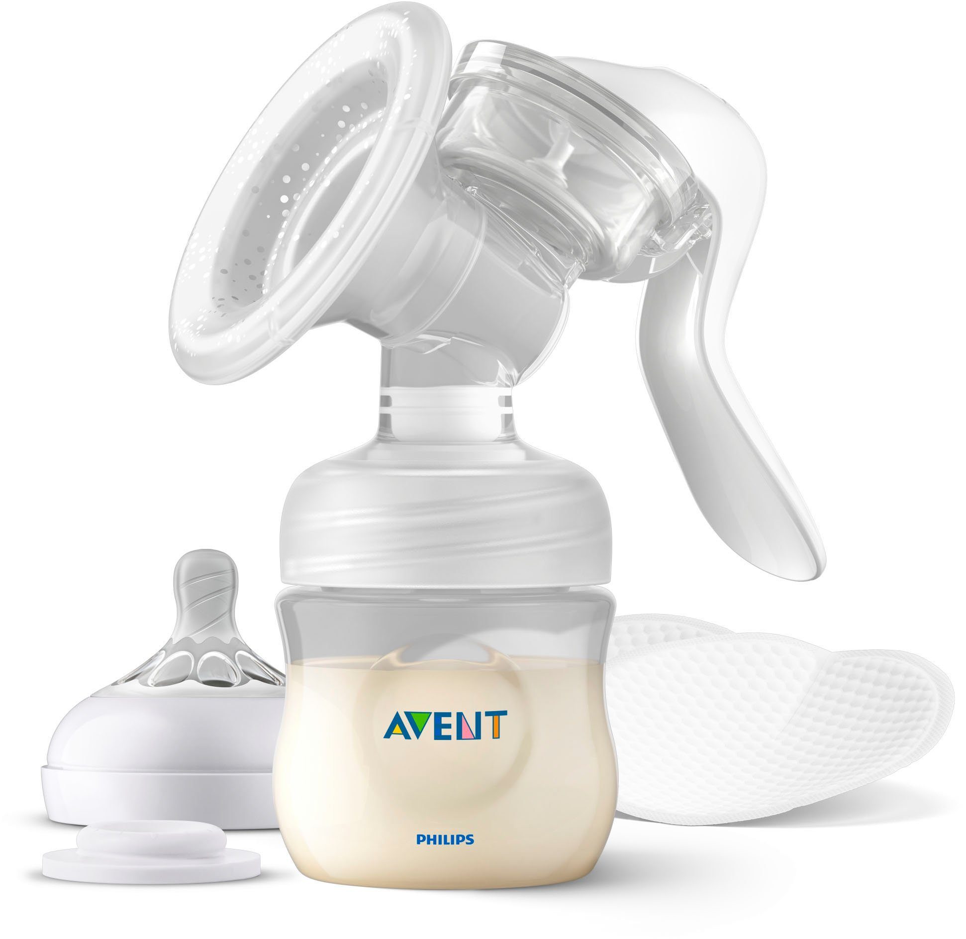 Philips AVENT Handmilchpumpe SCF430/10, Set, 4-tlg., Handmilchpumpe, Stilleinlagen, Natural-Sauger, Verschlussdeckel, Einfaches Abpumpen und Füttern / Natural Motion Technologie