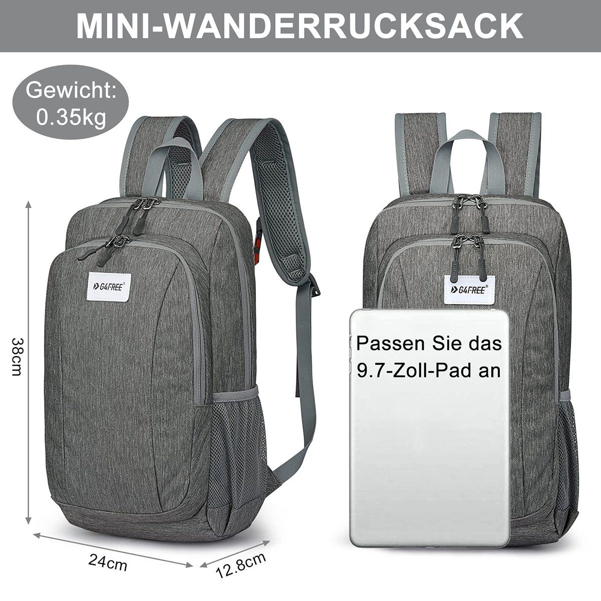 Reiserucksack Tages- Wanderrucksack, Grau G4Free Schul- Mini-Wanderrucksack