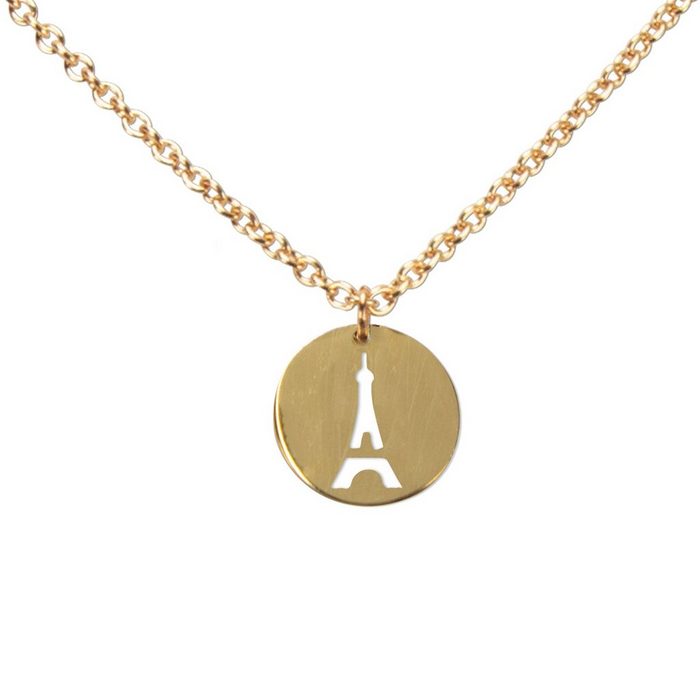 DAHEIM Kette mit Anhänger Halskette Paris (vergoldet) - filigrane Kette Eiffelturm Tour Eiffel für Damen und Frauen Heimat-Schmuck Frankreich France aus Edelstahl