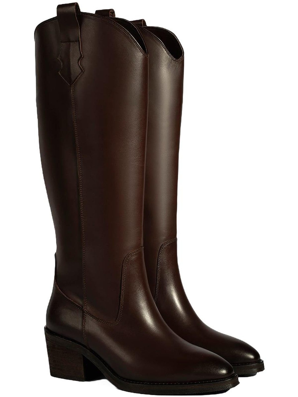Damen-Reitstiefel – Obermaterial aus Textil, Blockabsatz, spitze Zehe Stiefel