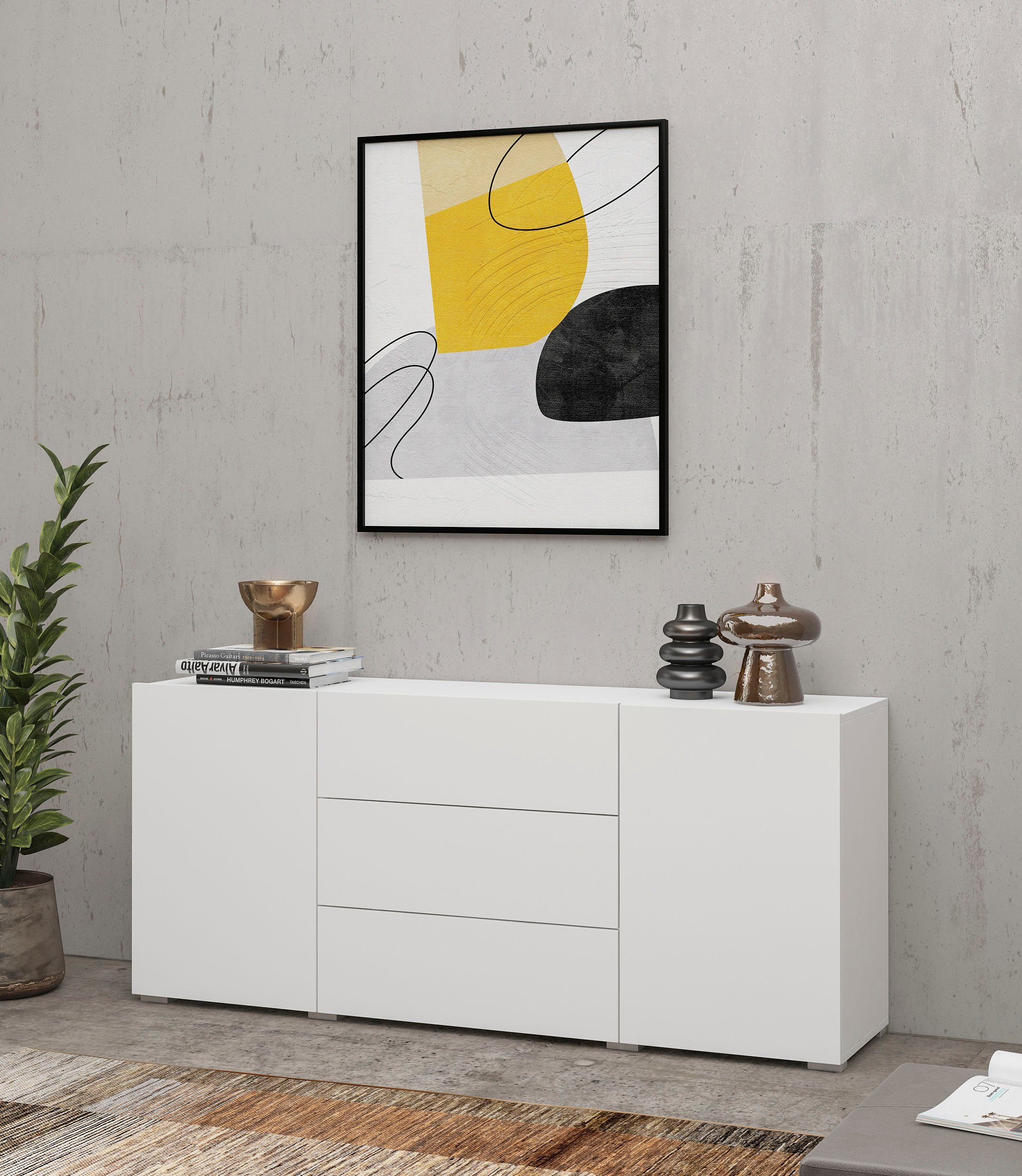 Home affaire Sideboard Ava, Breite 140 cm, hängend und stehend montierbar, moderne grifflose Kommode, Schubladenschrank, 2Türen/3Schubkästen