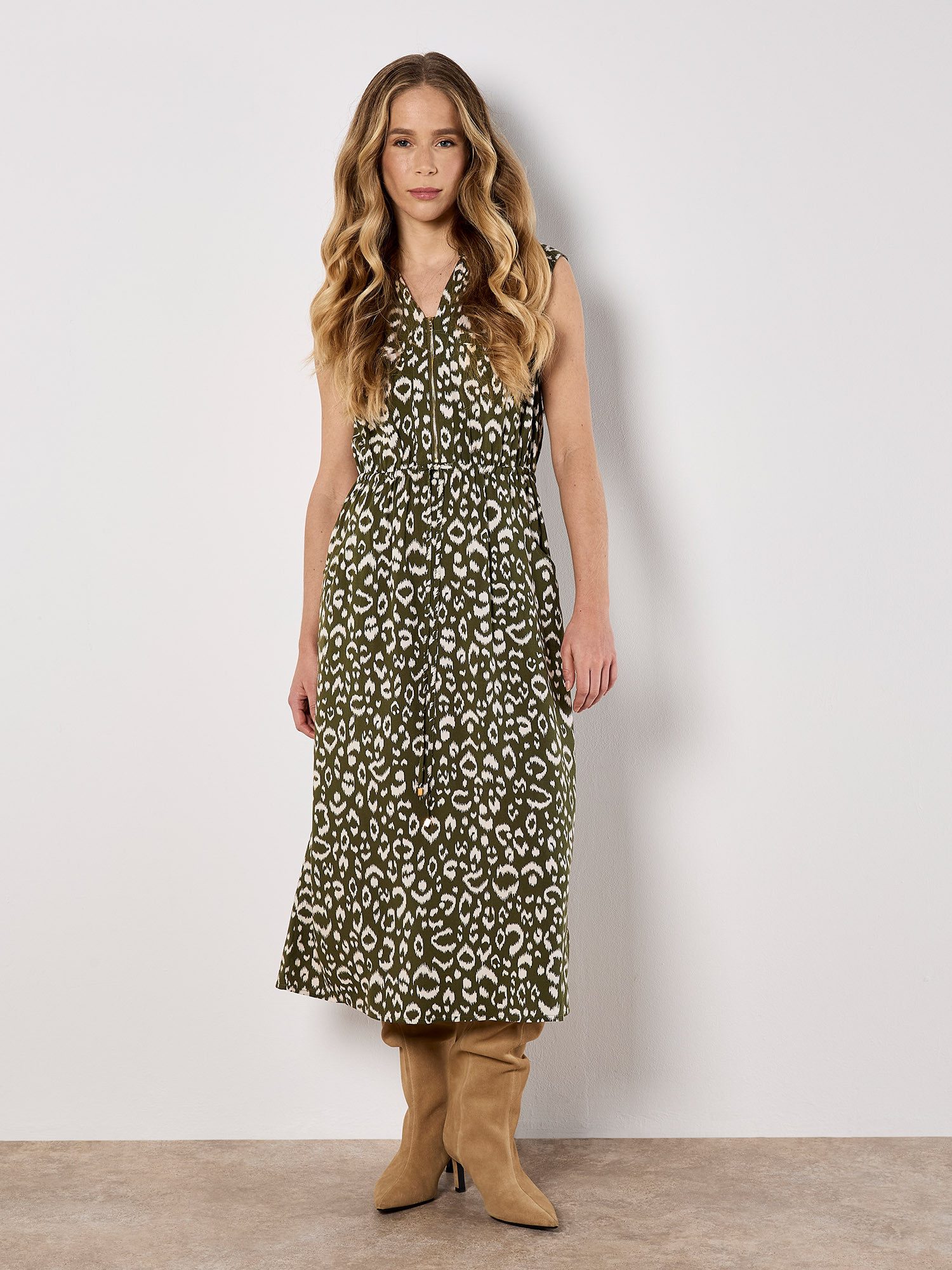 Apricot Druckkleid Midikleid (2-tlg., mit Kordel) mit Animal-Print