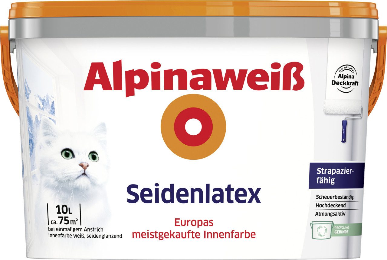 Alpina Wandfarbe Alpina Seidenlatex Alpinaweiß 10 L seidenglänzend