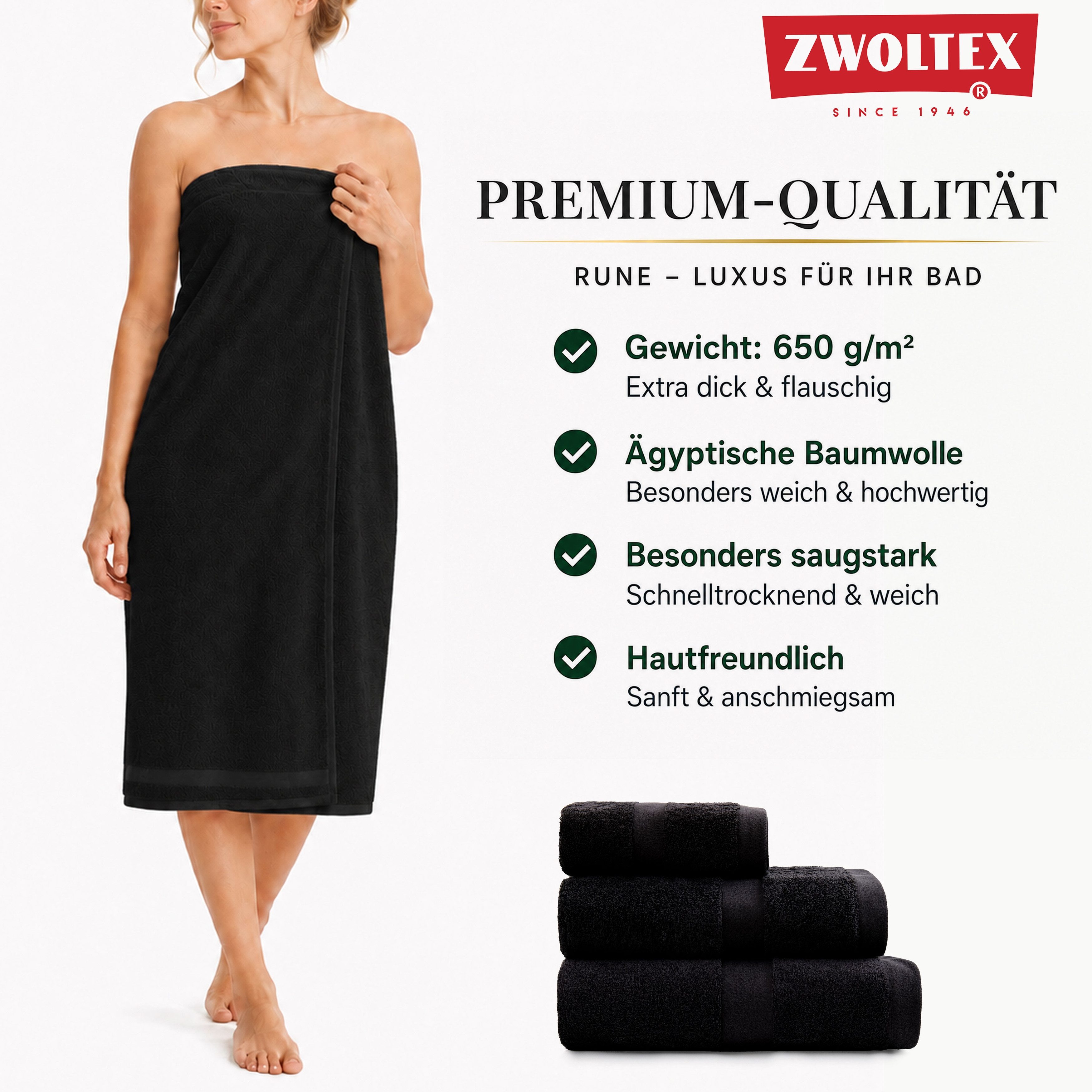 Zwoltex Handtücher Handtuch RUNE Sets - Badetuch - Handtuch - 650Gr./m2