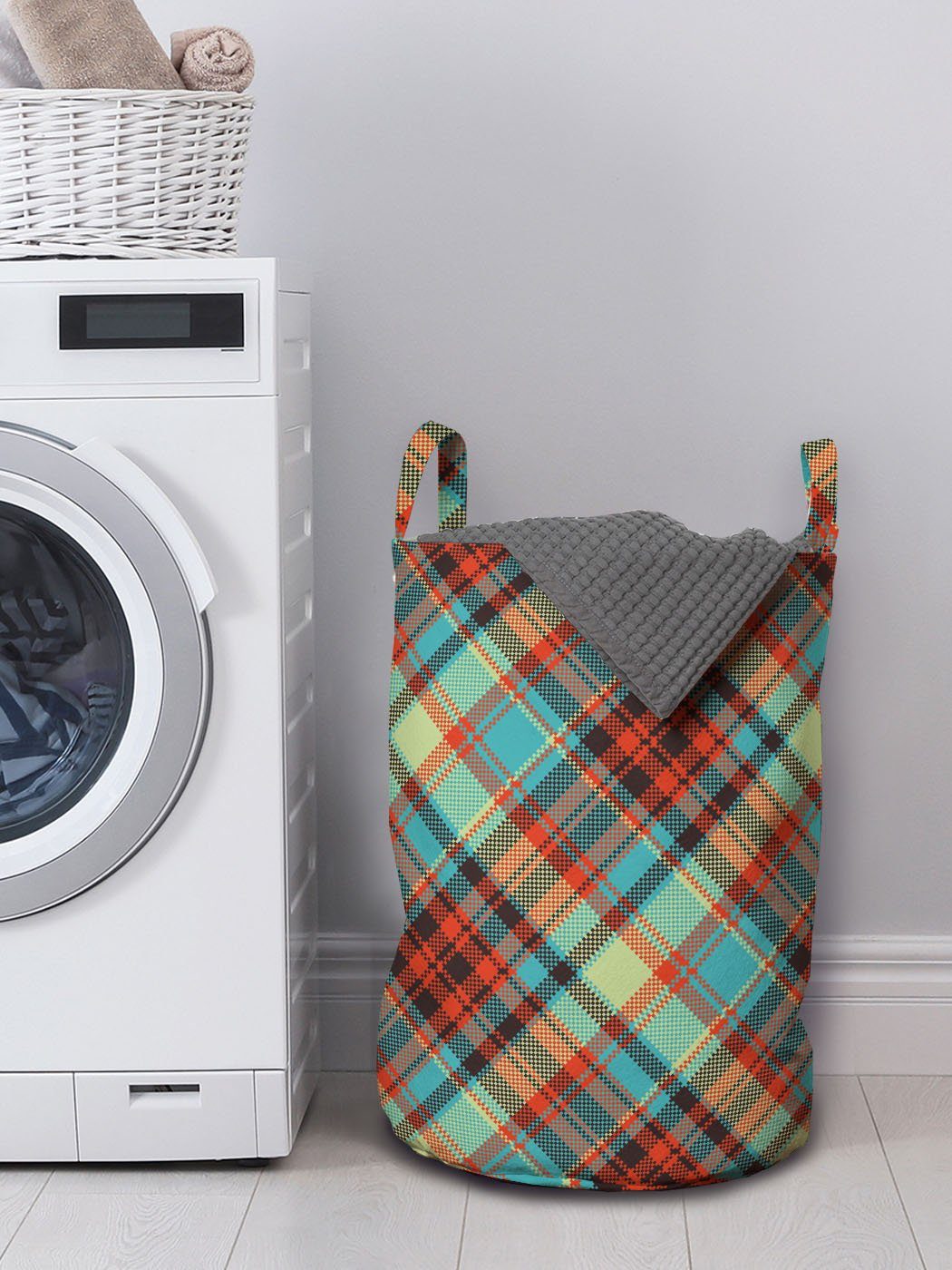 Griffen Wäschekorb Art-Quadrate-Design Plaid für mit Klassisches Kordelzugverschluss Waschsalons, Abakuhaus Wäschesäckchen