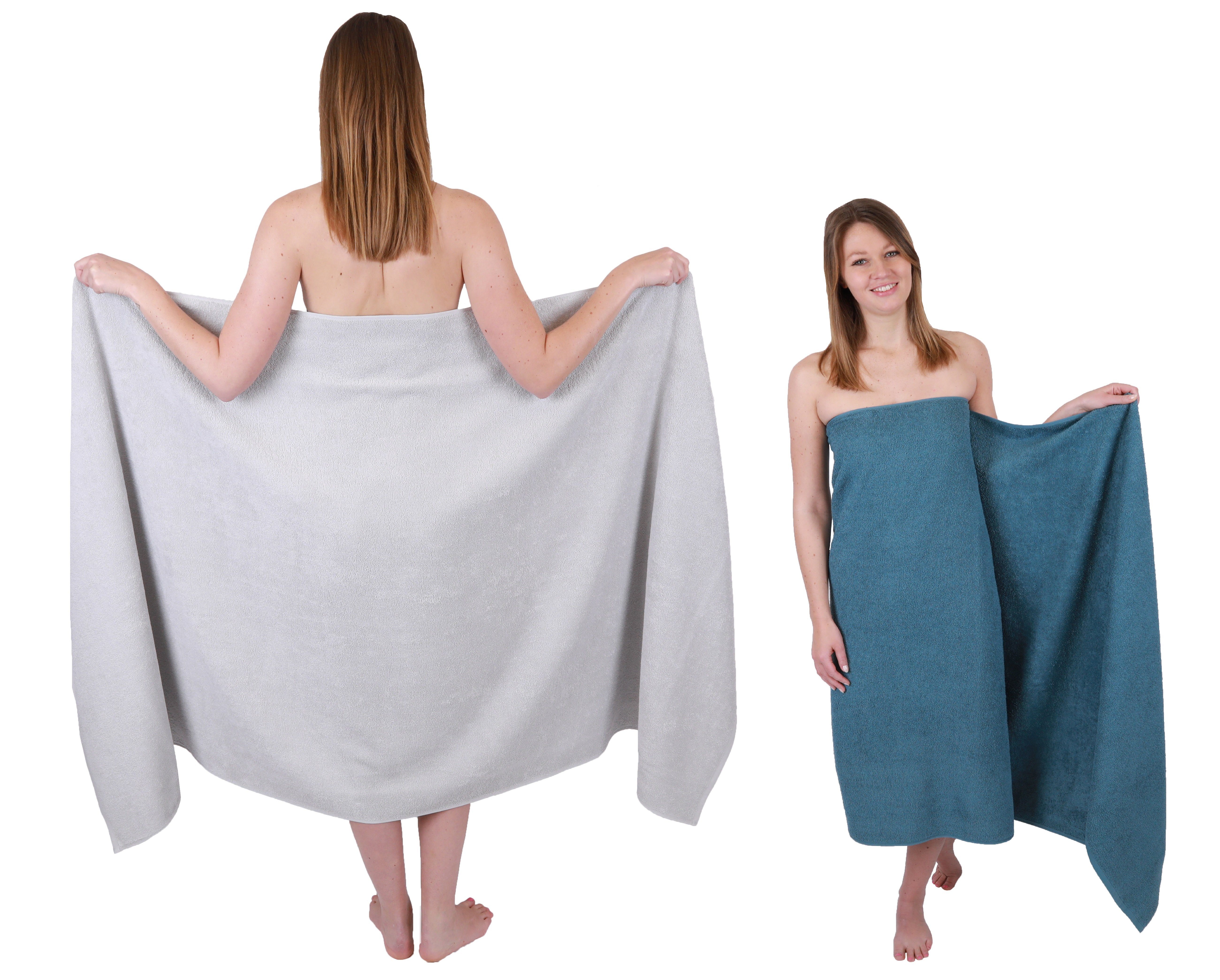 Betz Badetuch 2 Stück Saunatücher groß XXL Berlin 100x200 cm, Silbergrau-taubenblau, 100% Baumwolle (2 Stück, 2-St), Farbe Silbergrau-taubenblau