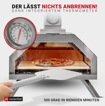 Heidenfeld Pizzaofen Outdoor Holzofen Pelletofen Rimini - 500°C, Pizzamaker - Backofen - Thermometer bis 540°C