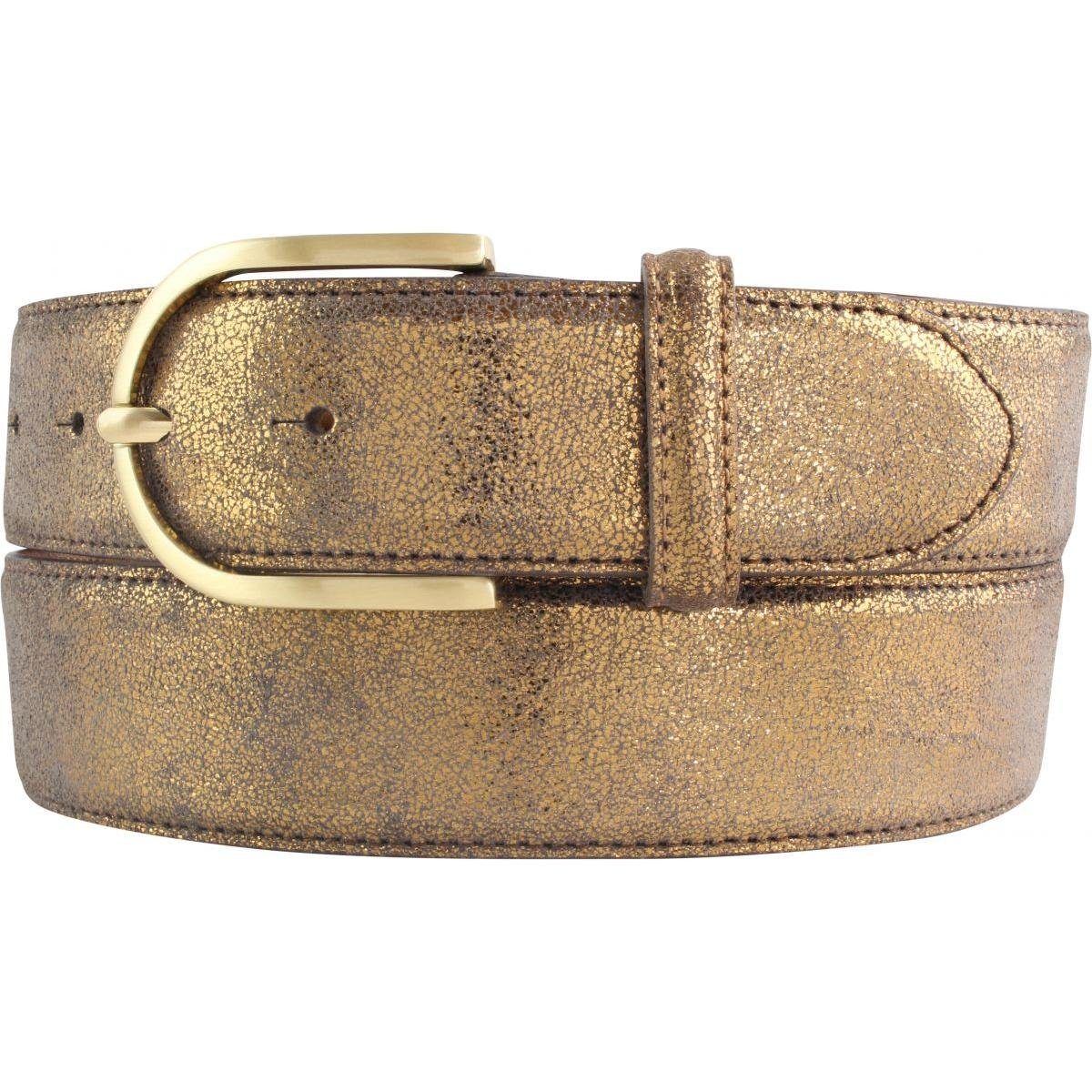 BELTINGER Ledergürtel Damen-Gürtel mit Metall-Optik Echt Leder 4 cm - Leder-Gürtel Metallic- Bronze, Gold