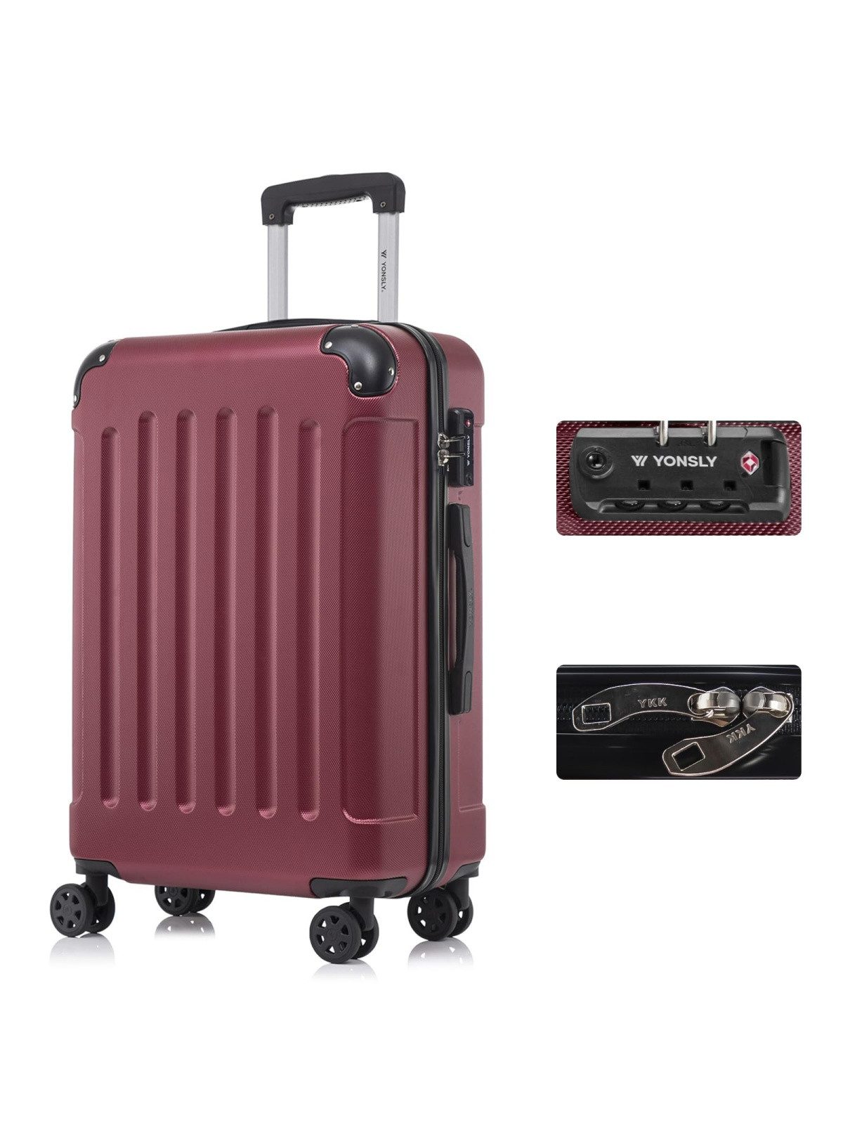 YONSLY Hartschalen-Trolley Premium Hartschalen-Reisekoffer Trolley Kabinenkoffer, 4 Rollen, TSA-Schloss, YKK-Reißverschluss, austauschbare Rollen & Griffe