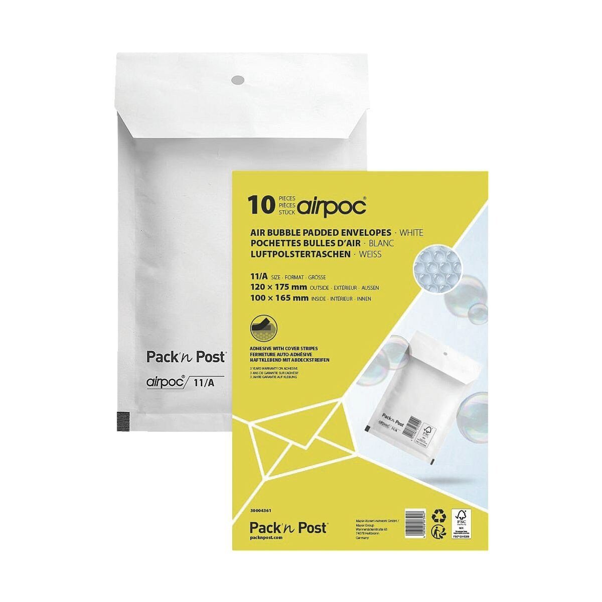 MAILMEDIA Versandtasche airpoc®, mit PE-Luftpolsterung, 12,2x17,5 cm, ohne Fenster, Haftklebung