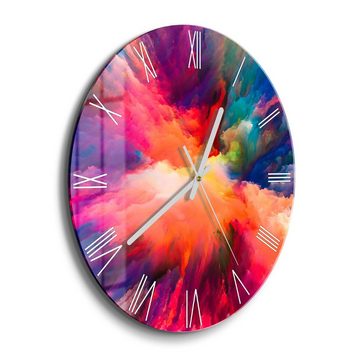 DEQORI Wanduhr 'Bunte Farbwolke' (Glas Glasuhr modern Wand Uhr Design Küchenuhr)