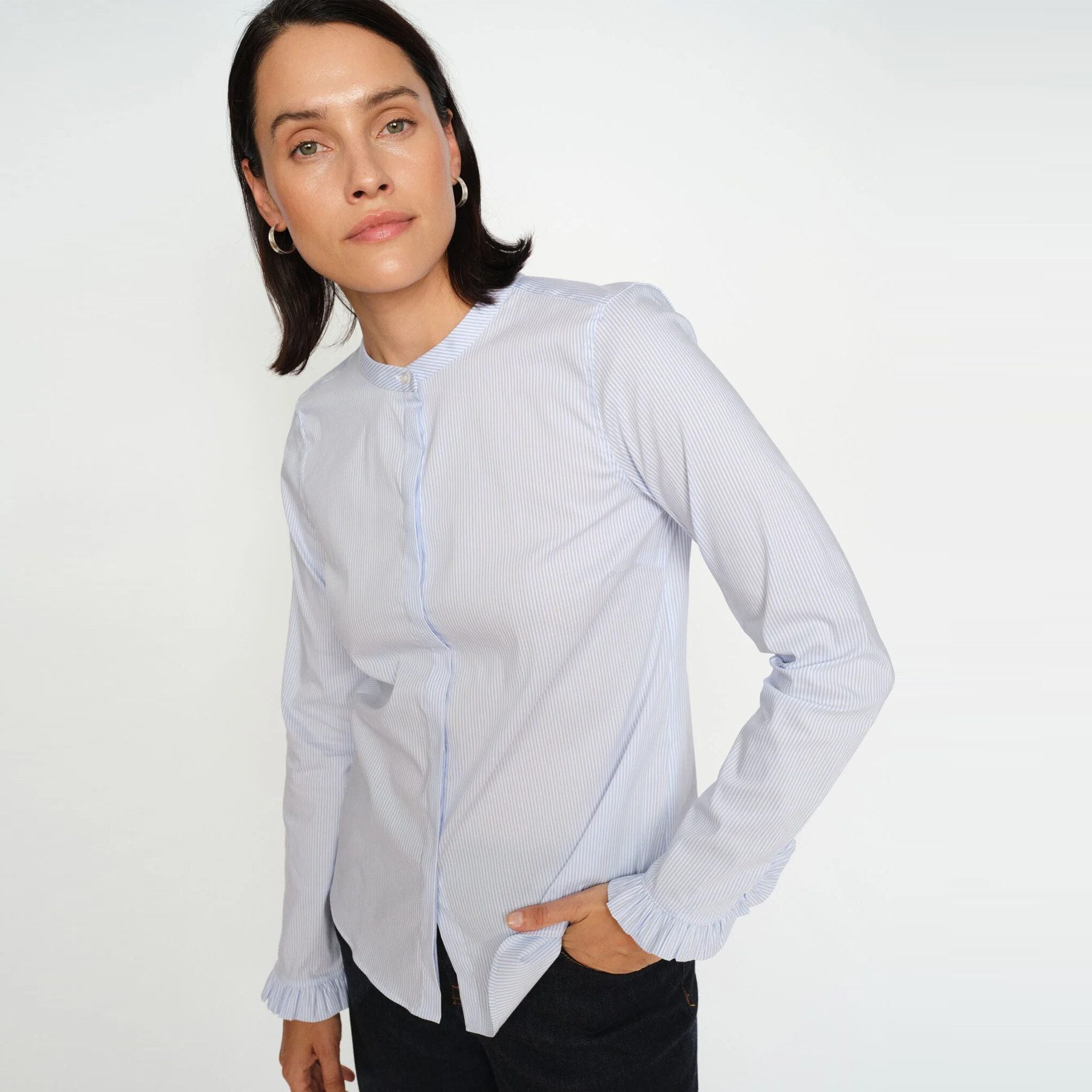 Mos Mosh Langarmbluse MOS MOSH Bluse MATTIE STRIPE mit Baumwolle - Blau