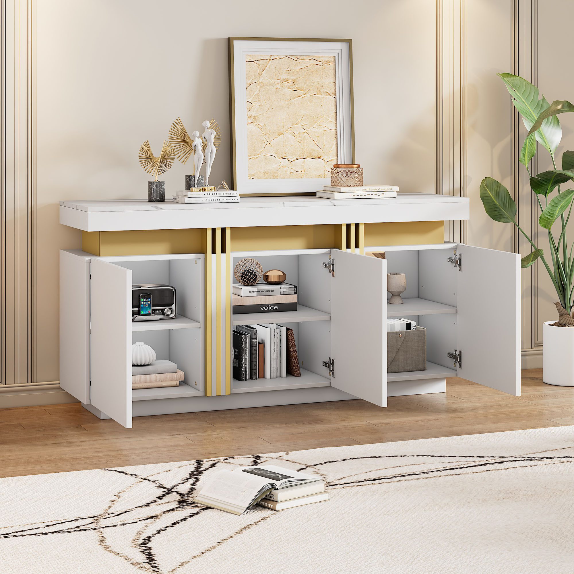 OKWISH Sideboard breite grifflose Schließfächer (Wohnzimmerschrank, günstig online kaufen