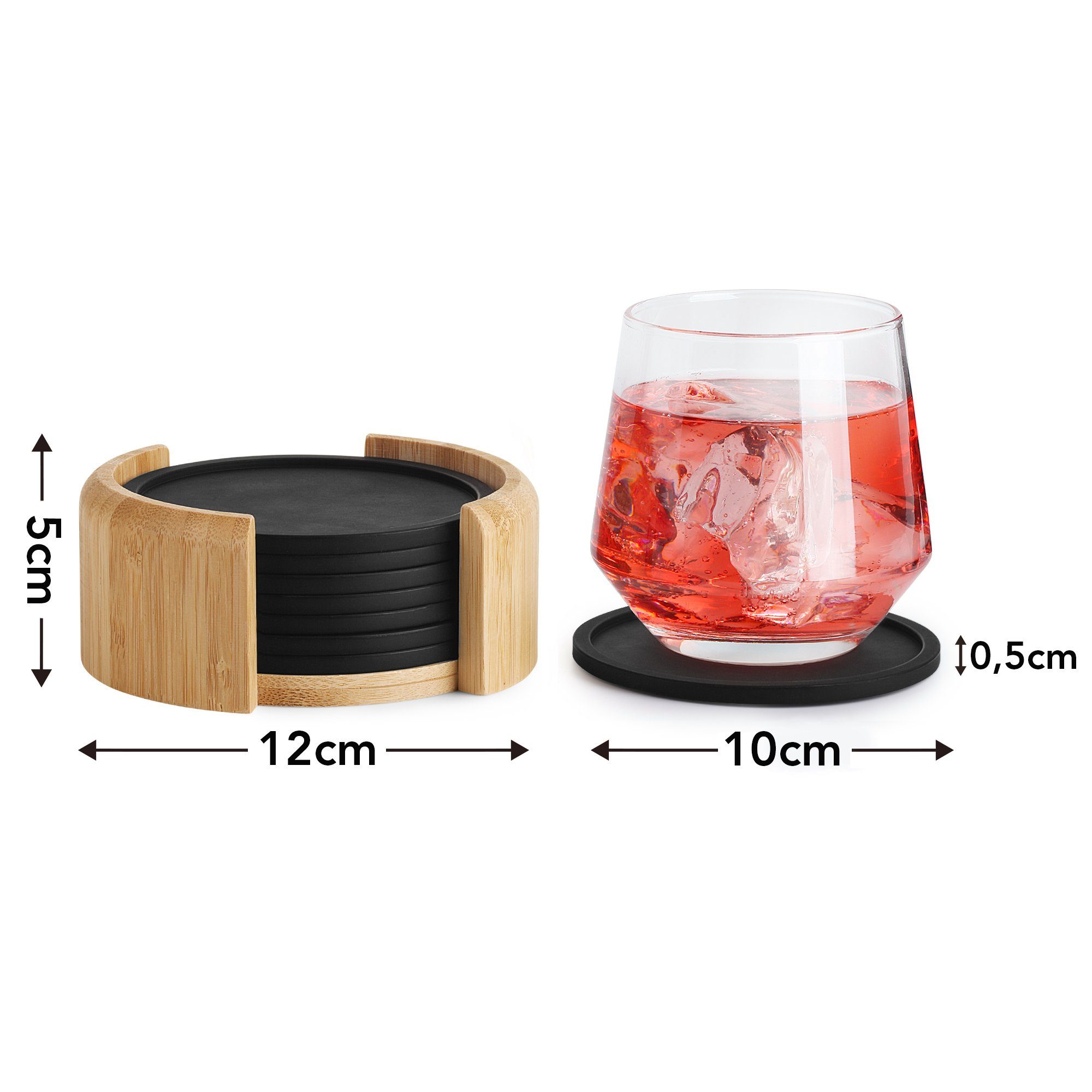 Loco Bird Getränkeuntersetzer 8er Set inkl. Box Silikon rund in dunkelgrau, Zubehör für Getränke, Tassen, Bar, Glas, Tischuntersetzer Silikonuntersetzer