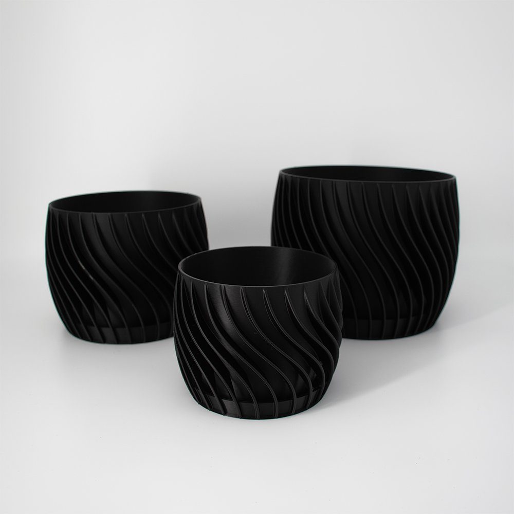 the 3D-Druck Untersetzer), Shapes Blumentopf 100% 1 (Einzelmodell, plate integriertem pot Blumentopf - Spiraloptik Unterteller, - Blumentopf mit schwarz integriertem Decorations mit x