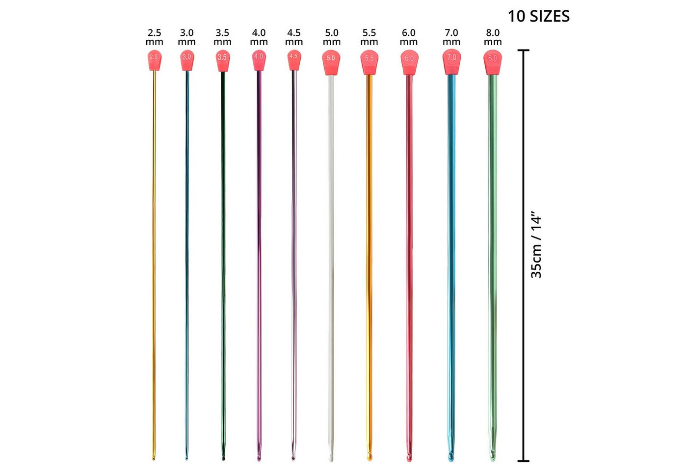Thumbnail - Curtzy Aluminium Häkelnadel Set - 10 Größen - 35 cm Bastelgarn, (1-St)