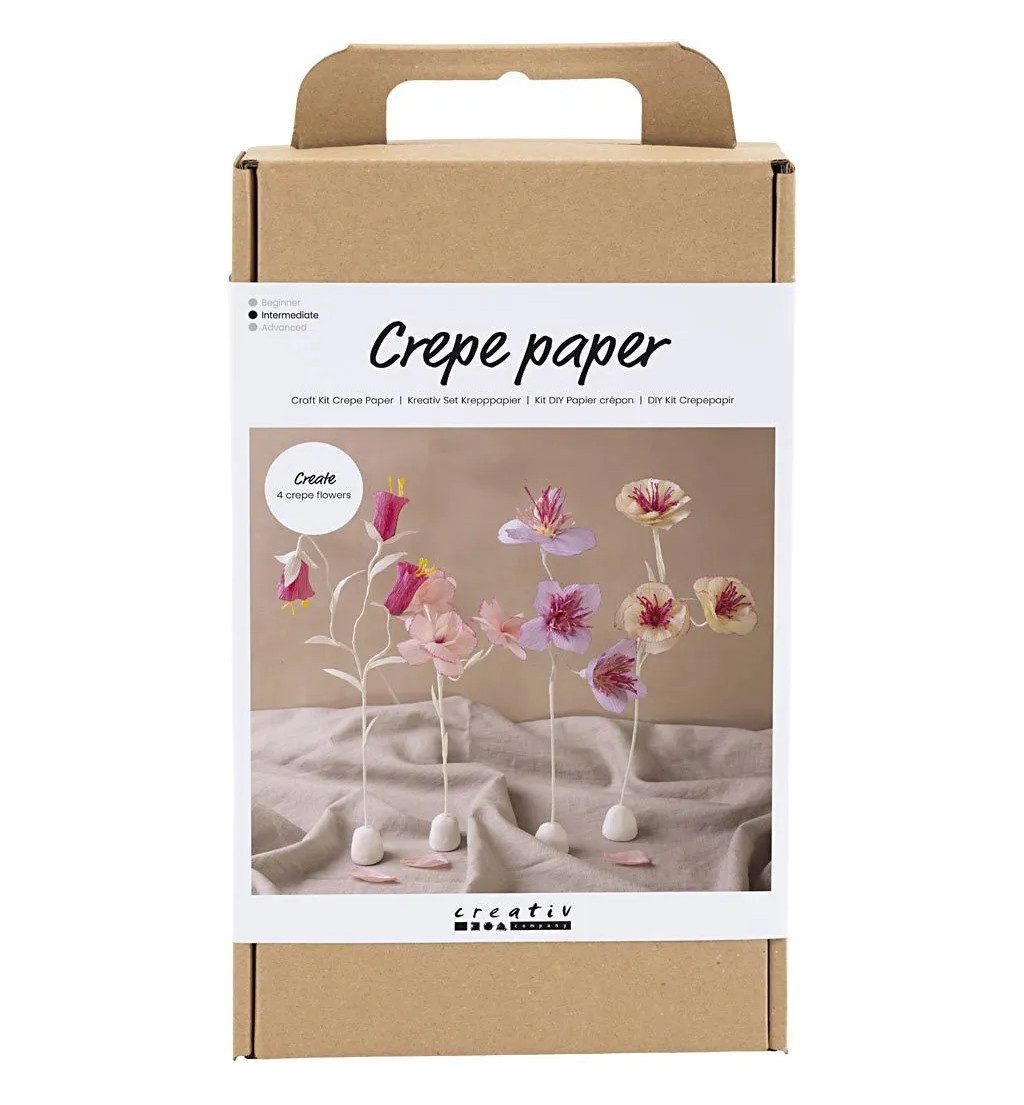 creativ company Kreativset 977666, Krepppapier Blumen auf Sockel, zum Basteln wunderschöner Krepppapierdekorationen