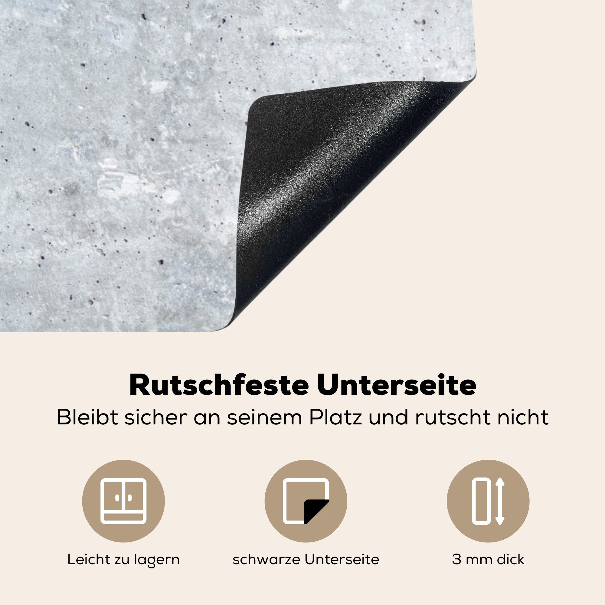 für Schutz die Granit Vinyl, - Induktionskochfeld - 81x52 Herdblende-/Abdeckplatte Design, küche, tlg), - - Ceranfeldabdeckung Grau Stein MuchoWow Industrie (1 cm,