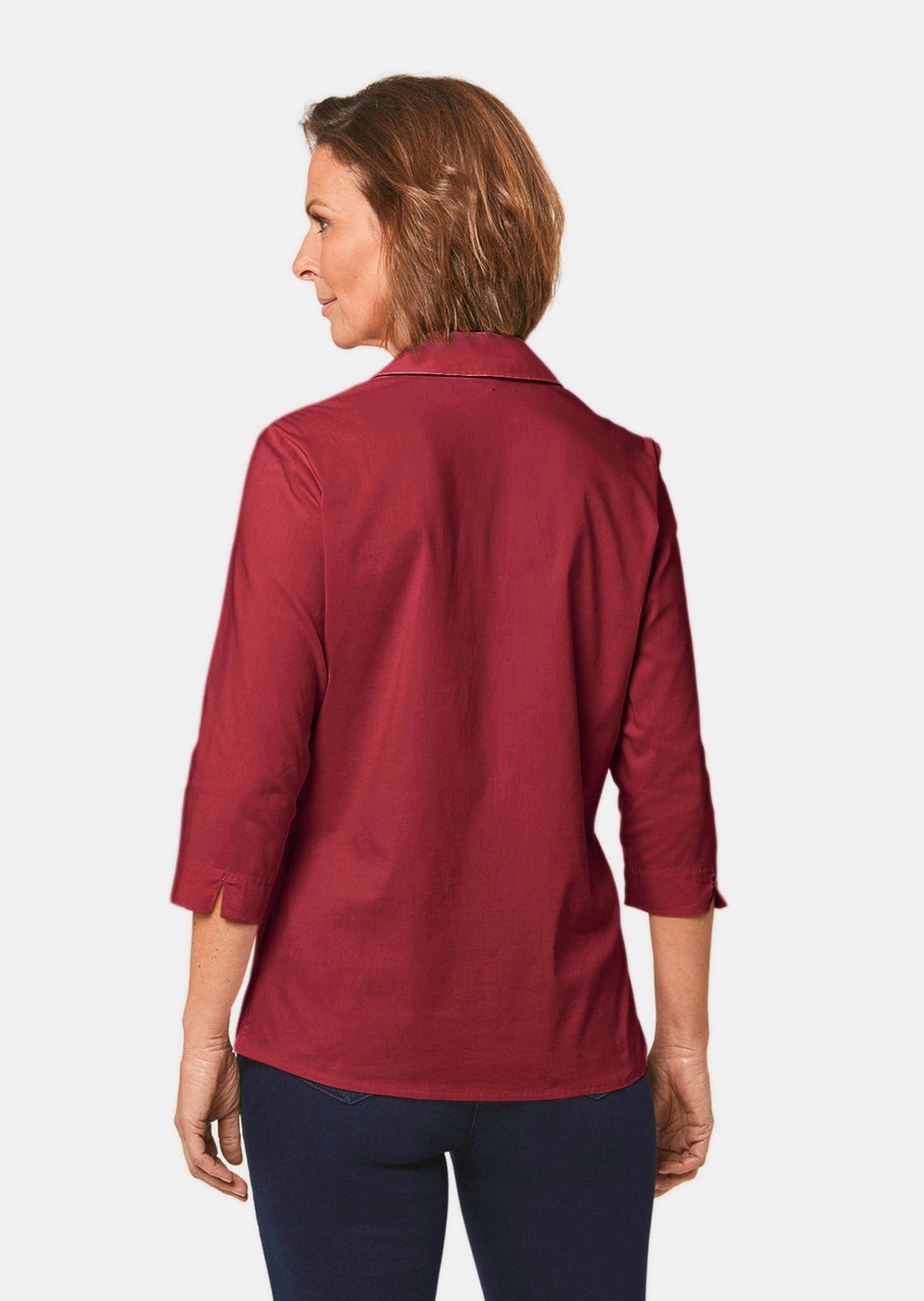GOLDNER Hemdbluse Kurzgröße: Bluse mit Baumwolle Stretchbequeme dunkelrot