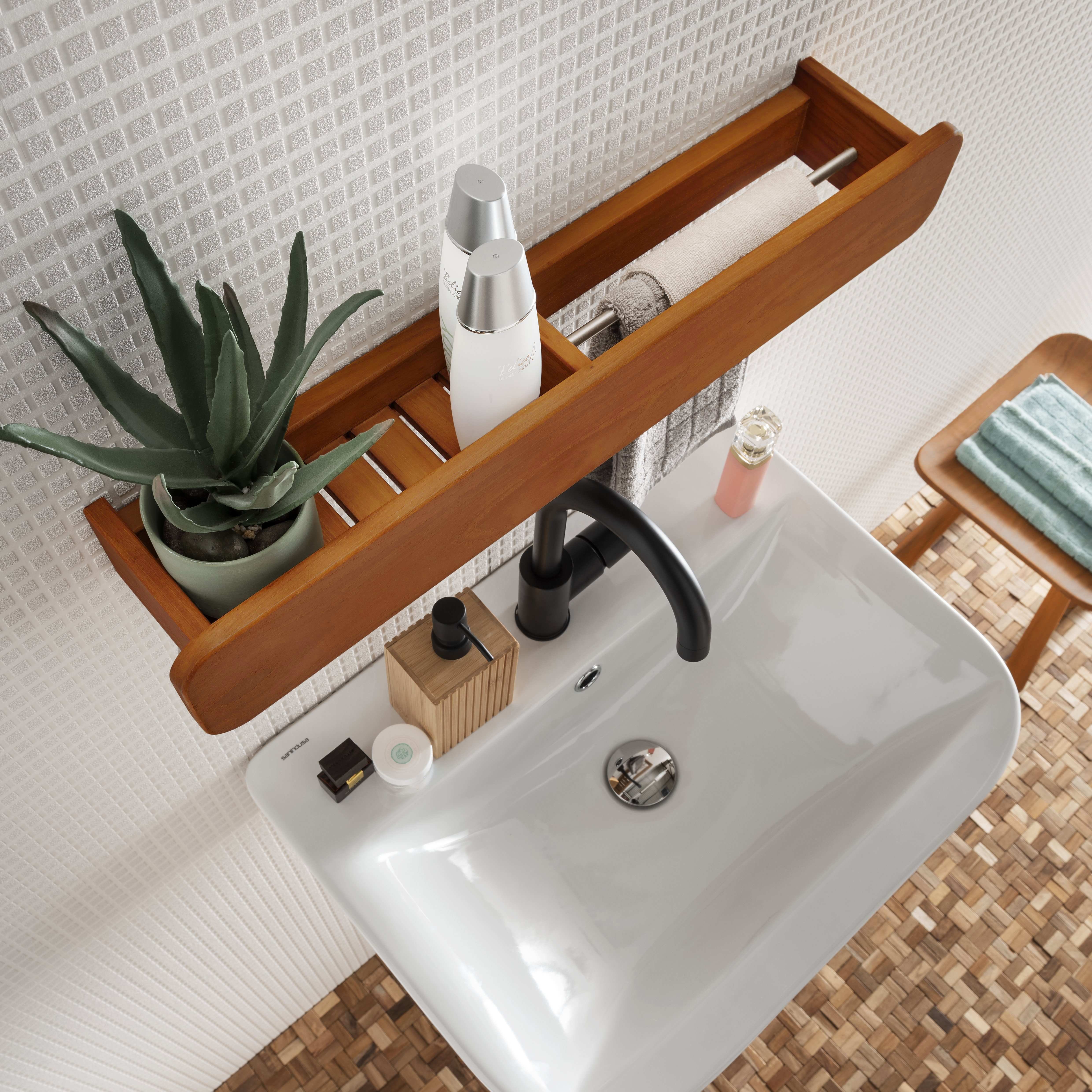 Destiny Wandboard SPA & LIVING, Mit Handtuchstange, 64 x 13 x 10 cm, Teak