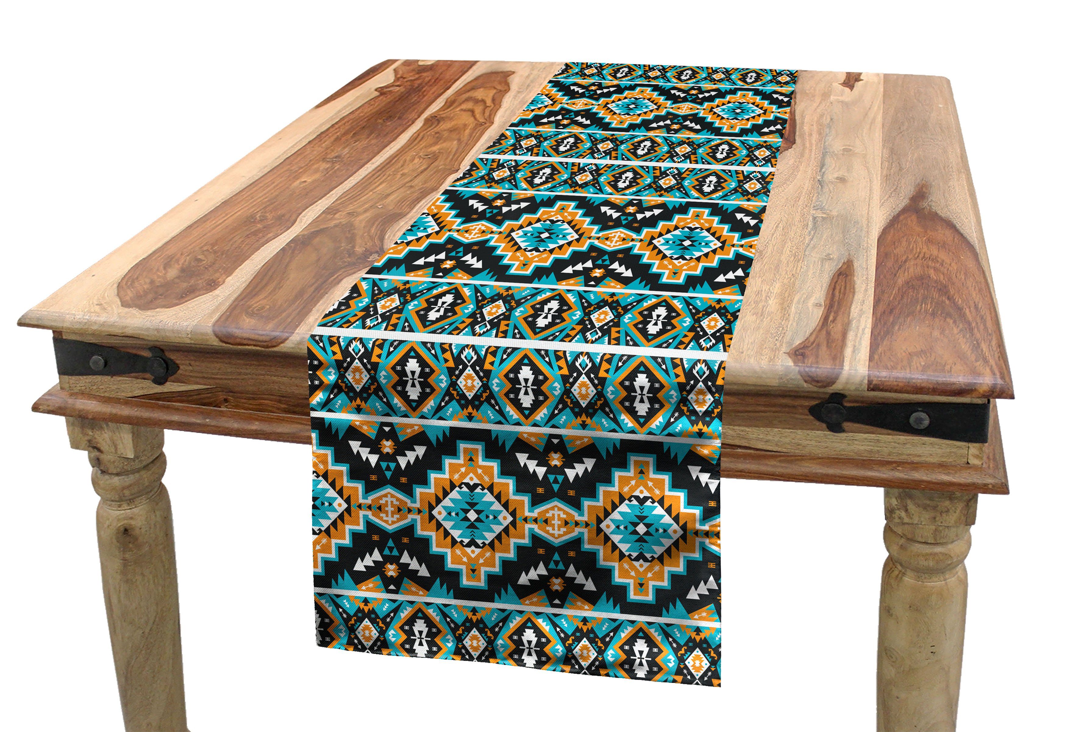 Abakuhaus Tischläufer Esszimmer Küche Rechteckiger Dekorativer Tischläufer, Ethnisch indigene Motive