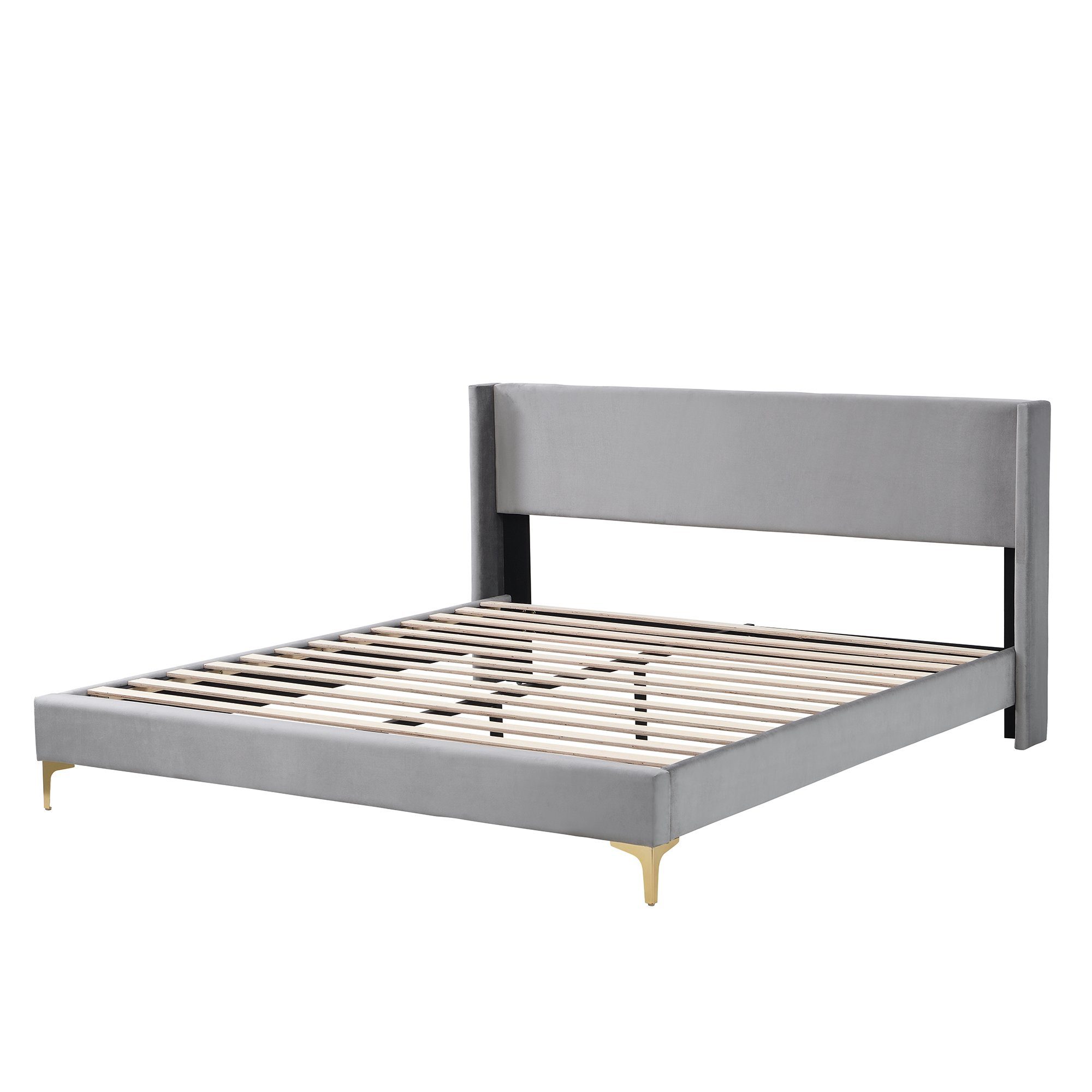 Polsterbett (Doppelbett 180x200 cm), mit Lattenrost, gepolstertes Kopfteil, Metallfüße, Bezug aus Samt