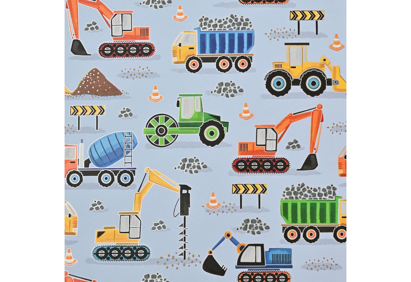 Star Geschenkpapier, Geschenkpapier Baustelle 70cm x 2m Rolle mit Bagger & Baufahrzeugen